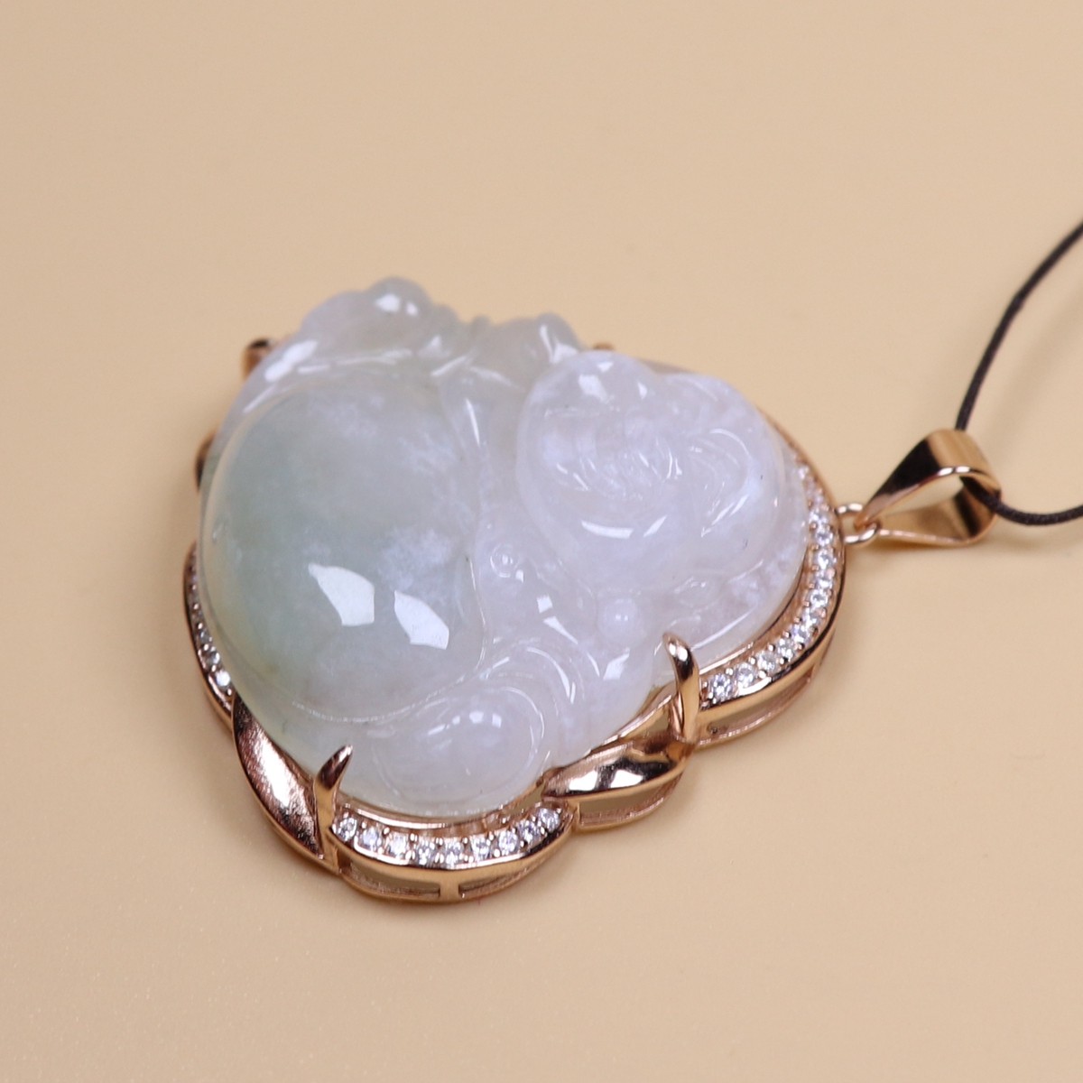 Certified Green jade jadeite Maitreya Buddha pendant 925 Silver inlay 38536a 佛公