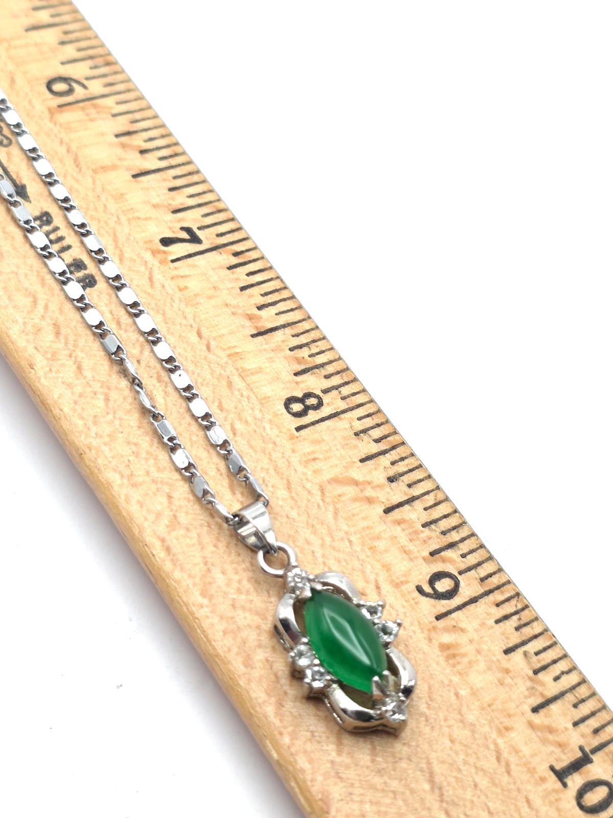 Green Chalcedony Marquise Pendant Necklace CZ Accent 18KGP Silver Tone