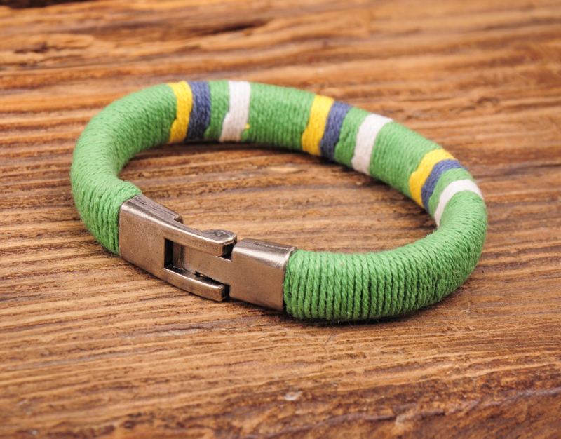 G103 Greens Surfer Young Classic Cotton Wraps Leather Bangle Bracelet Cuff Men’s