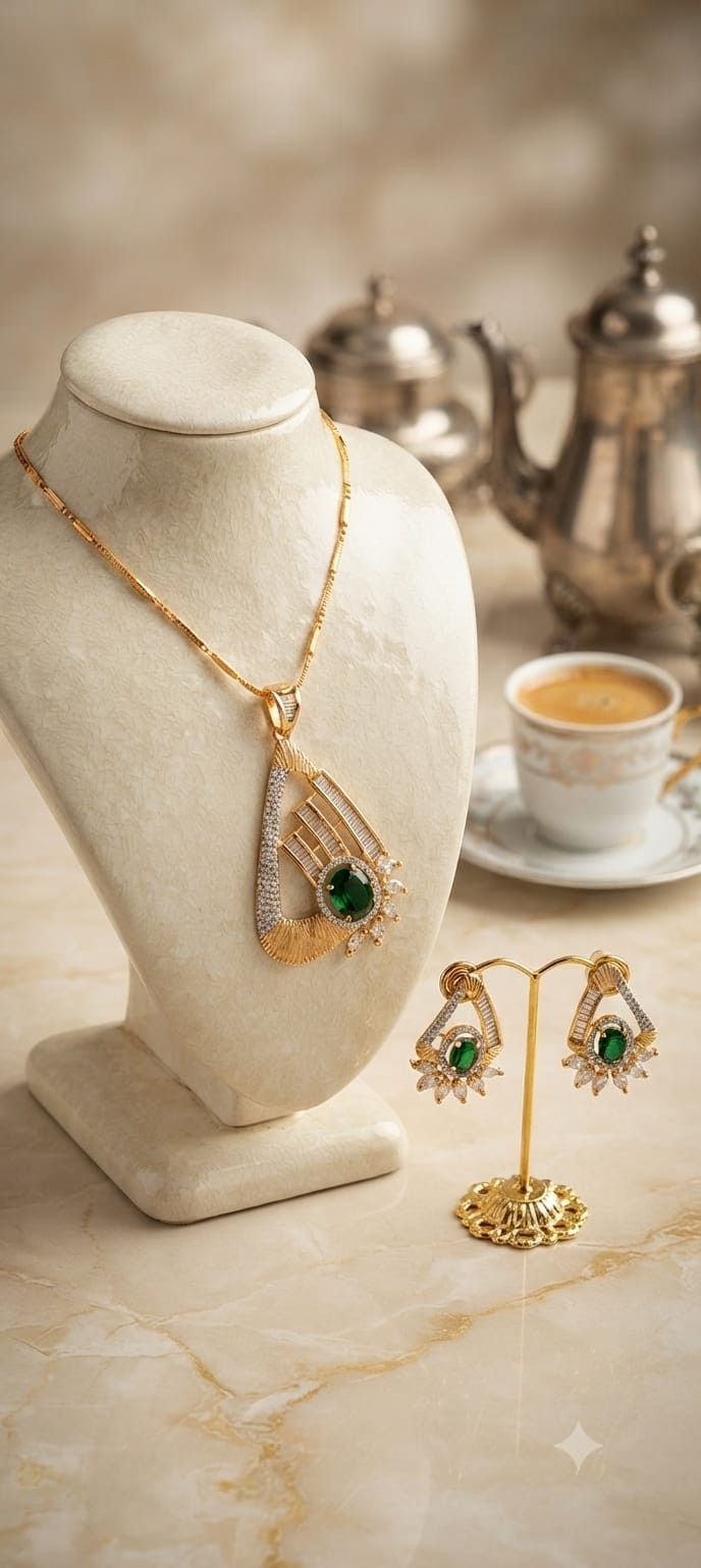 Exclusive High-Quality Chain Set with Pendant & Earrings | E – Handmade in India
