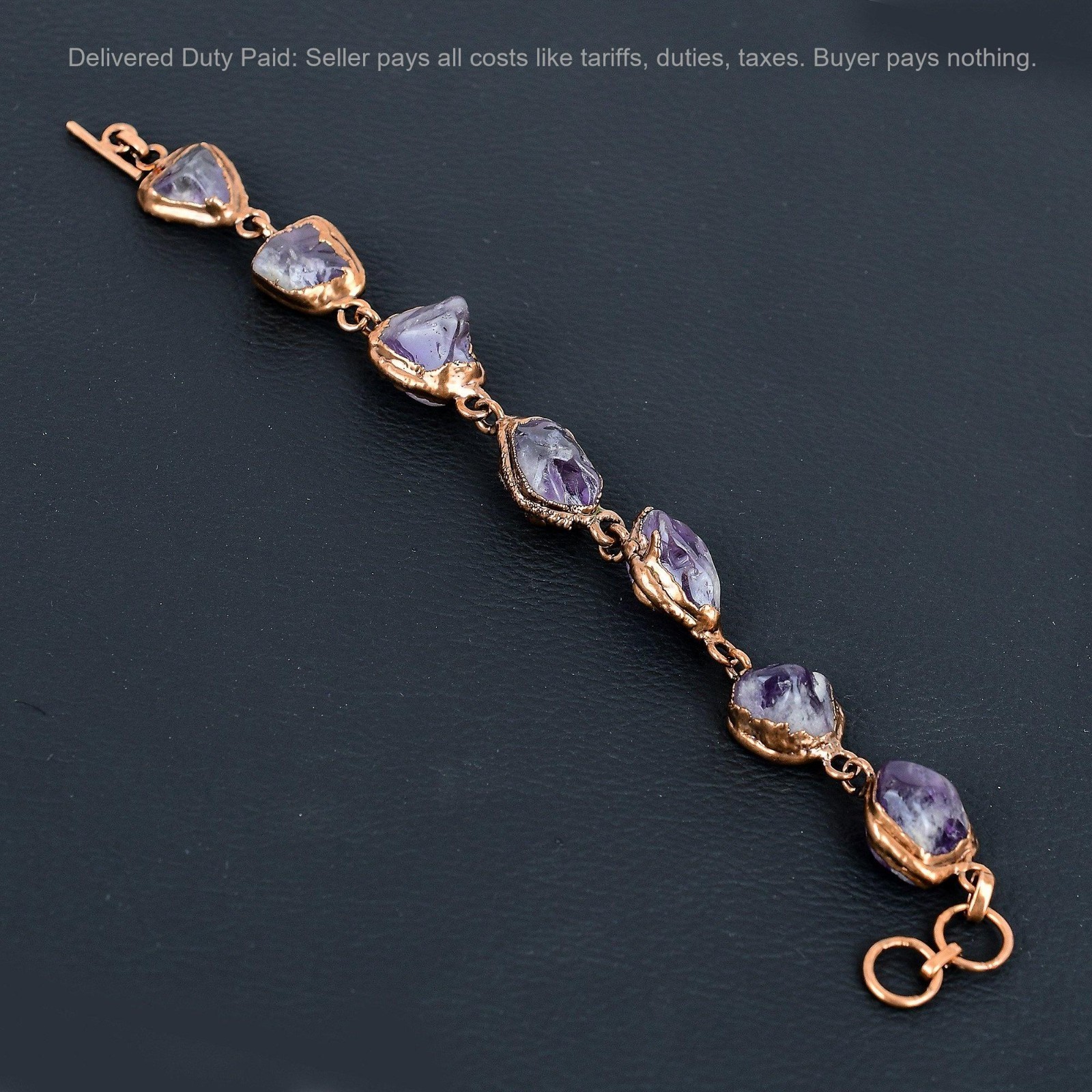 Copper Pentagon Super 23 Amethyst Gemstone Chain Electroformed Bracelet Jewelry