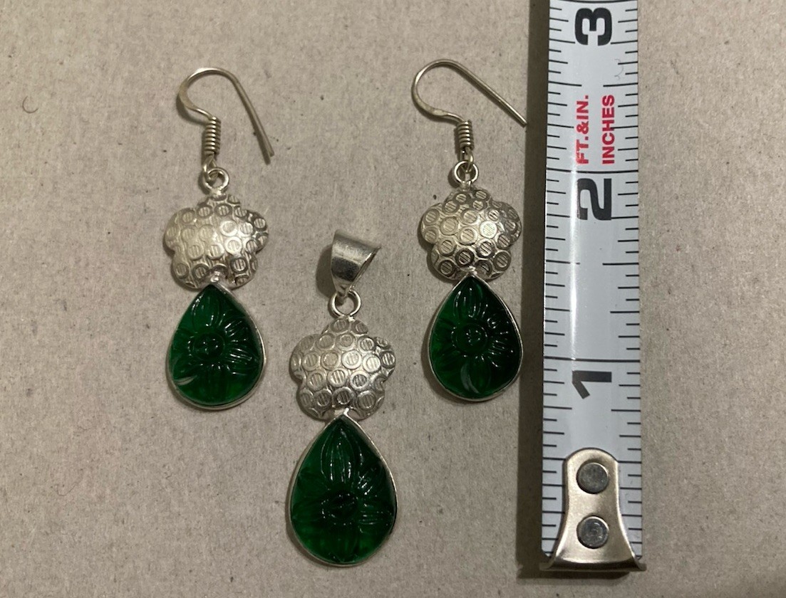 Green Chromium Diopside Earrings Necklace Pendant Jewelry Set Flower Teardrop