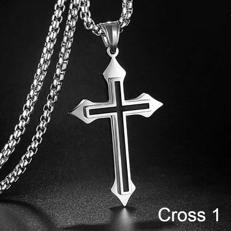 Men Cross Pendant Necklace Religious Christian Jewelry Stainless Steel Chain 24″