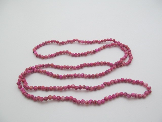 Vintage Rose Agate Marbled Natural Stone 4.5mm Layer Round Ball Necklace 34 In
