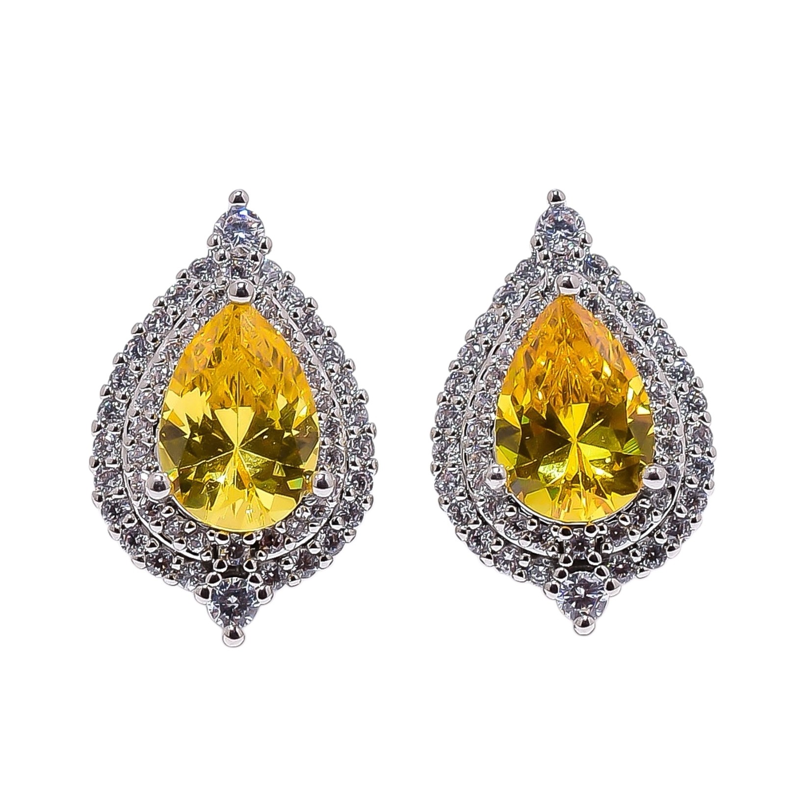 Citrine & Cz 925 Sterling Silver Floral Halo Drop Earring 0.75″ E15533