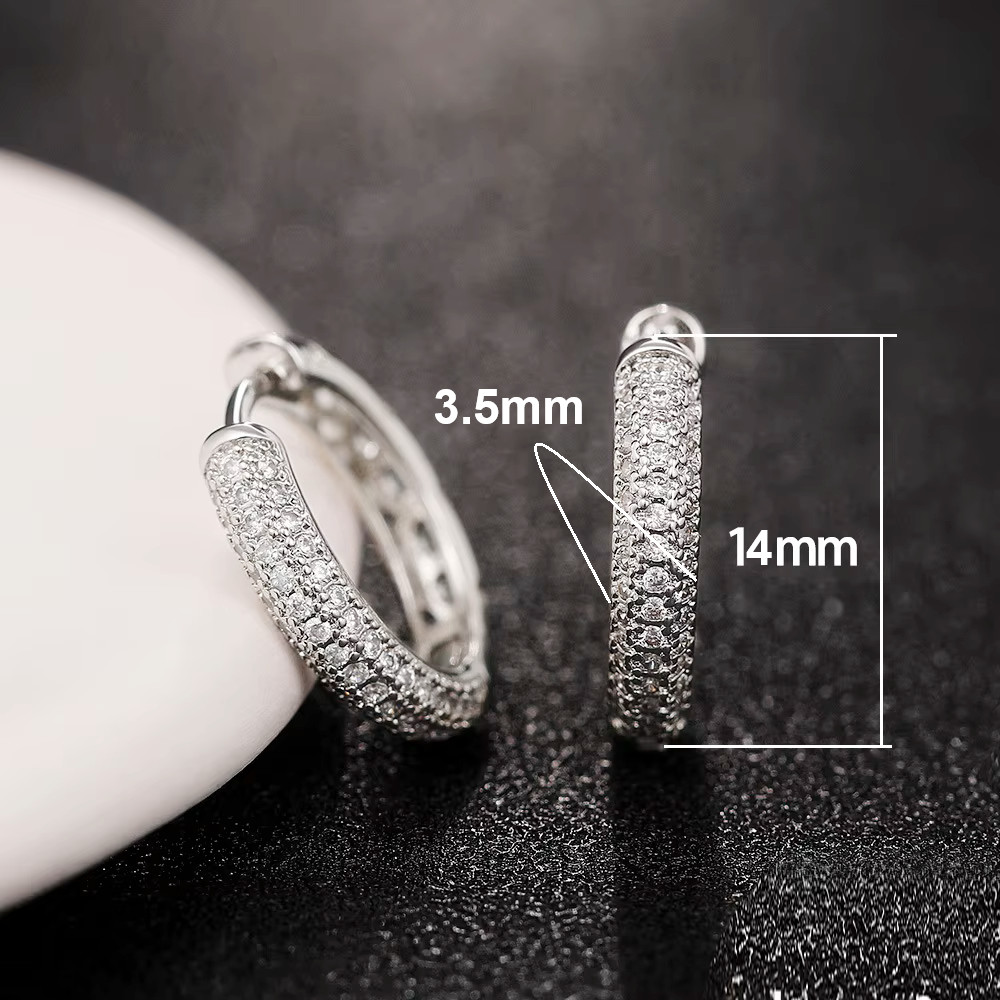 PAIR Elegant Paved Full Imitated Moissanite Circle Silver Plated CZ Hoop Earring