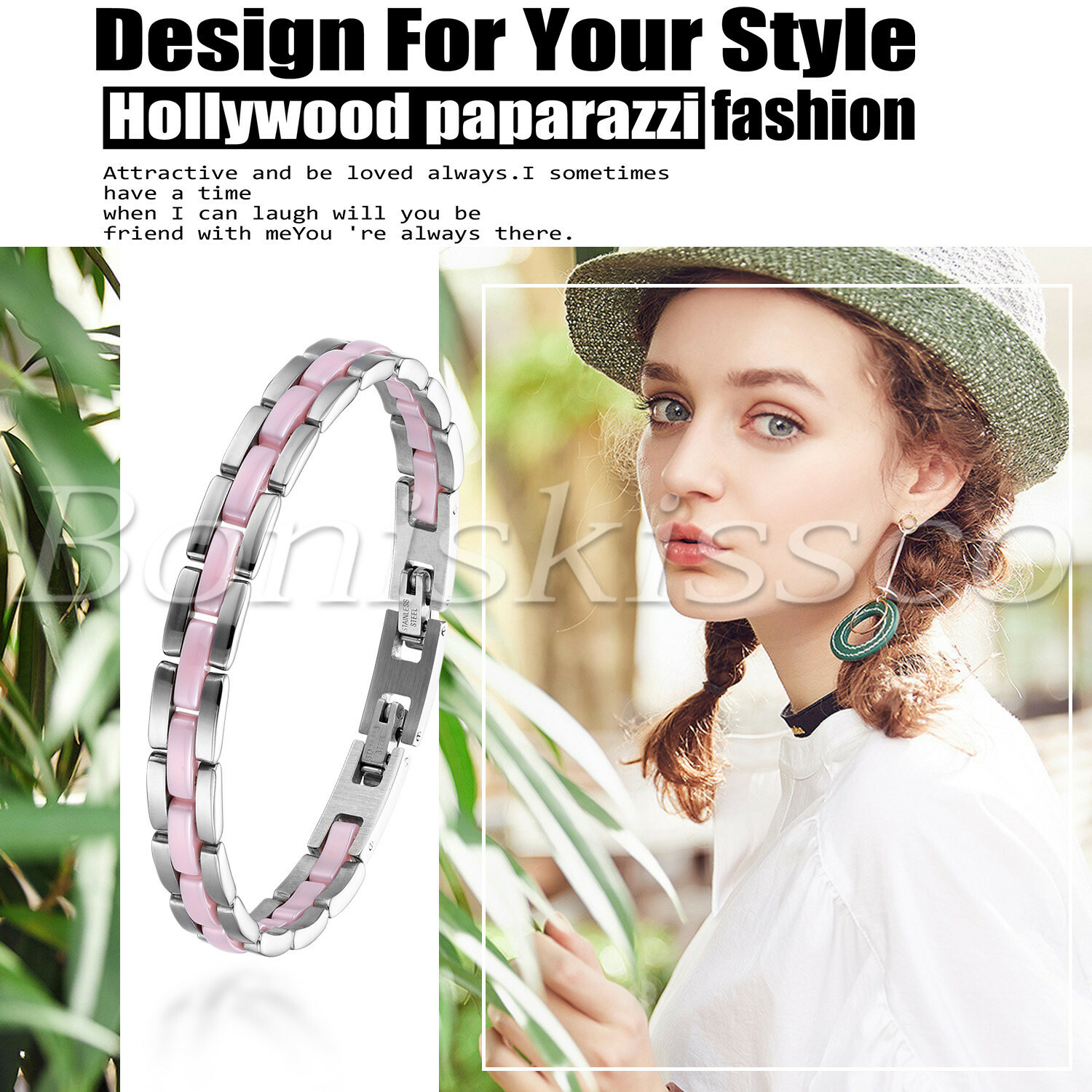 Women’s Girls Charm Stainless Steel Ceramic Bracelet Healthy Chain Link Gift