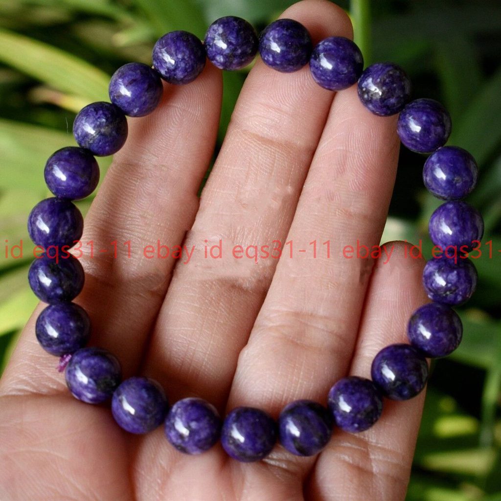 Natural 1Pcs 8mm Charoite Stone Bracelet Purple Gemstone Stretch Bracelet 7.5”