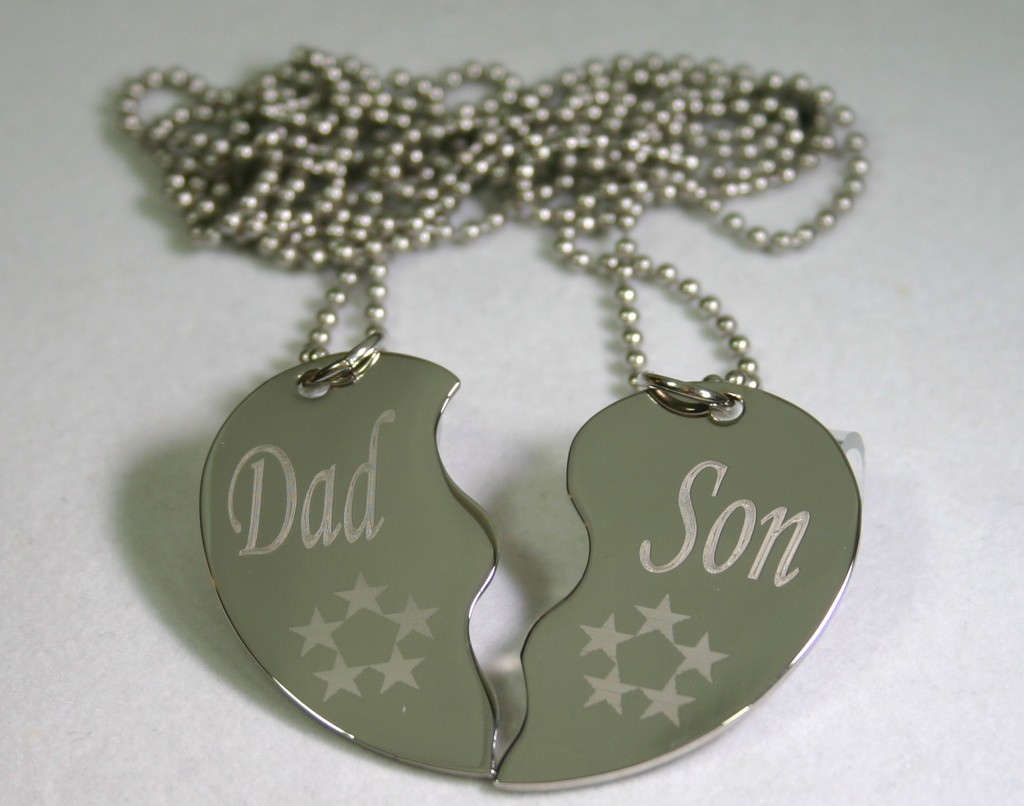 SPLIT HEART DAD SON FATHER’S DAY TAG NECKLACE STAINLESS STEEL