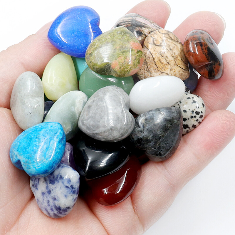 Natural Stone Heart Charms Healing Reiki Mix Beads for Jewelry making no hole