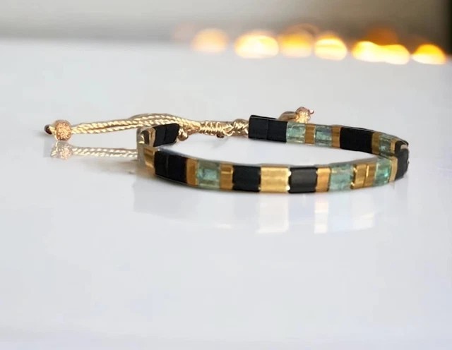 Simple Bohemian Tila Flat Woven Stripe Beads American Beaded Minimalist Bracelet