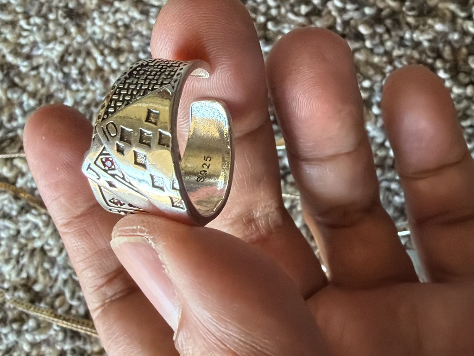 3-Piece Jewelry Lot: Sterling Silver Playing Card Ring, Good Luck CZ Ring, and P
