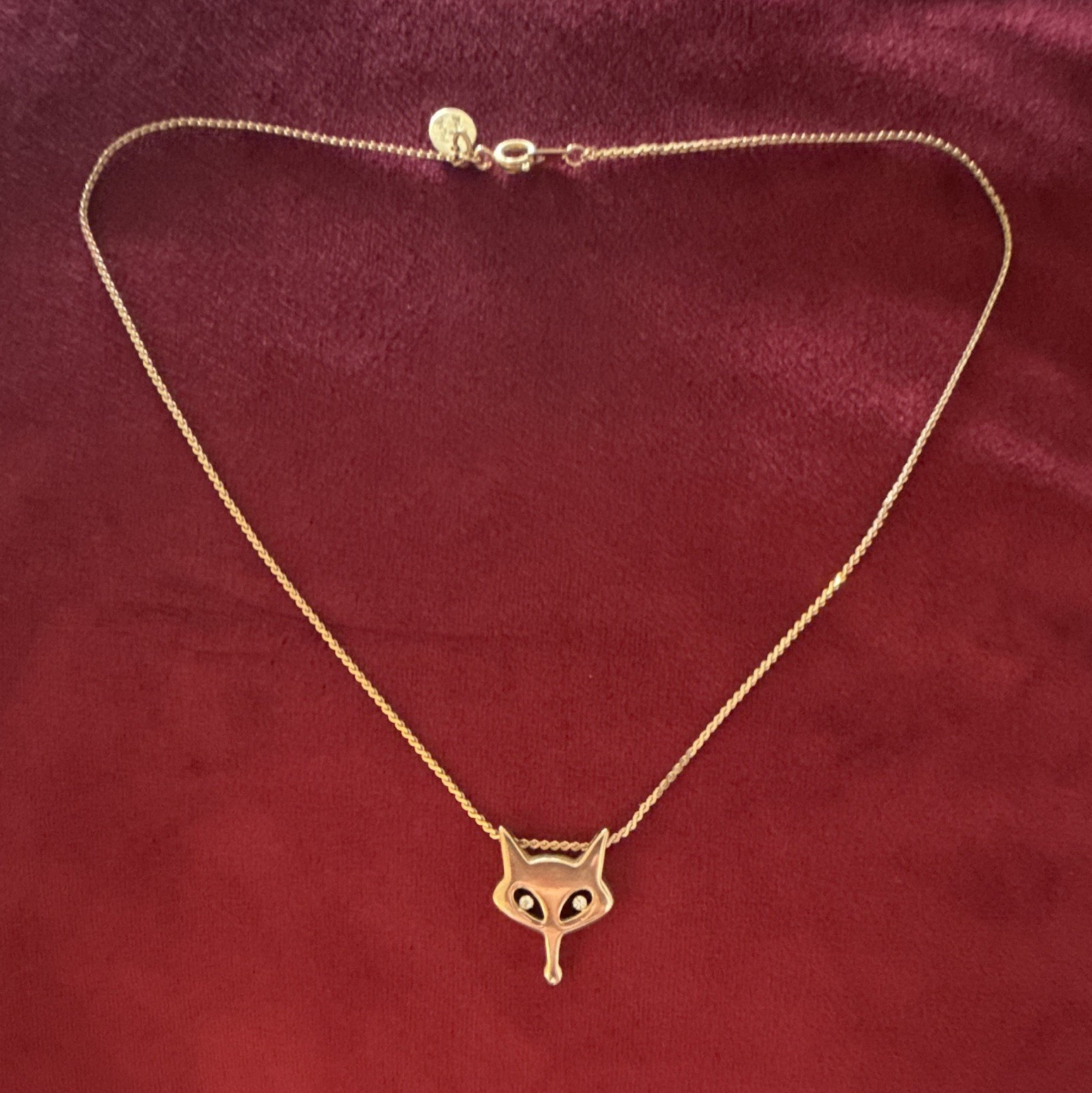 Park Lane Signed Gold Tone Fox Charm Pendant Necklace Rope Chain Crystal Eyes