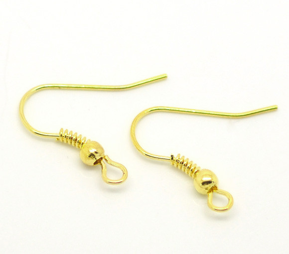 Sexy Sparkles 100 Pcs Earring Wire Hooks with Ball and Spring Gold Tone 21mm X 1
