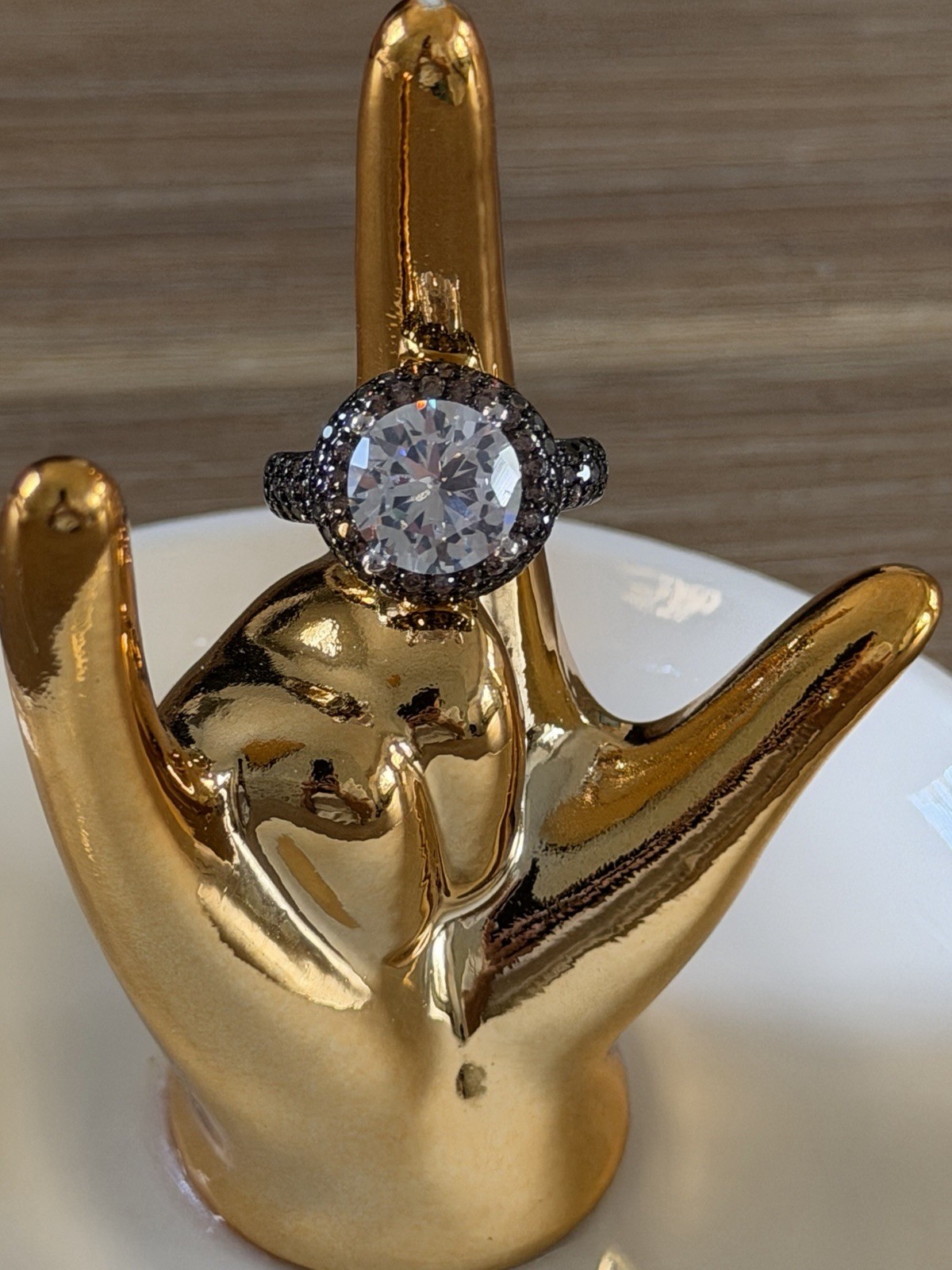 Silver Tone Cocktail Ring Size 8 Round Clear/White Stone Halo Accents