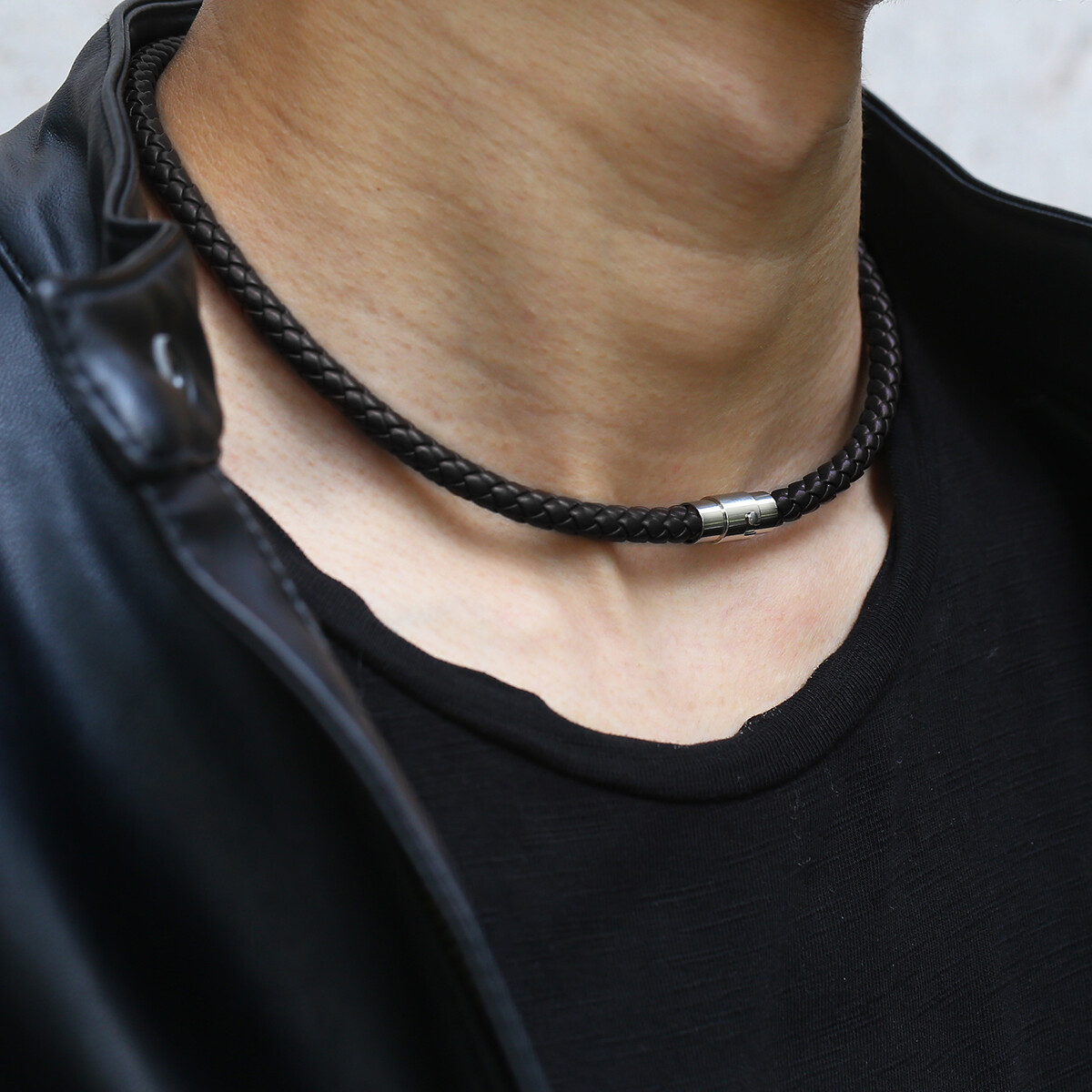 4/6/8mm Black Rope Leather Cord Necklace Stainless Steel Magnetic Clasp 16″-24″