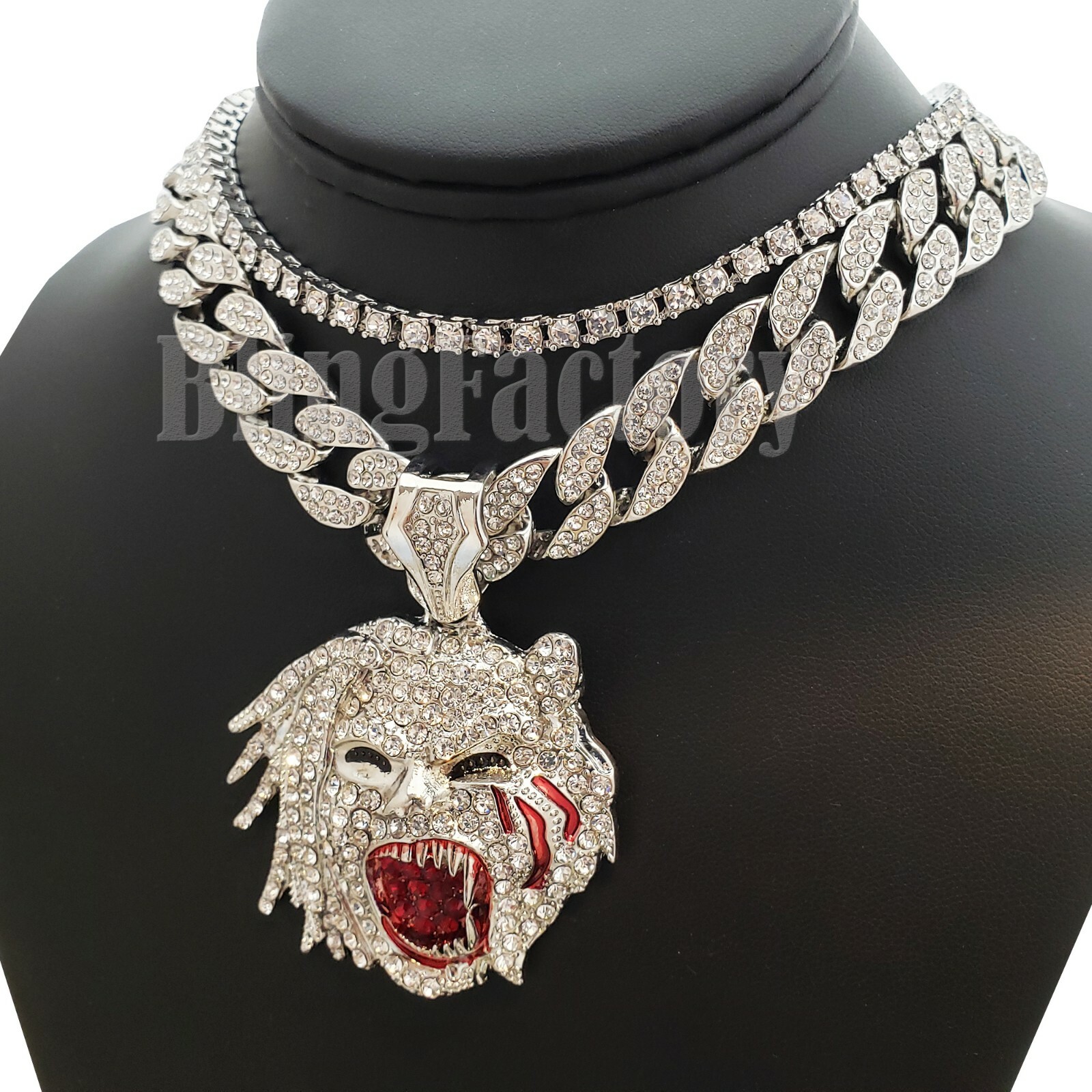 TEE GRIZZLEY HALF MAN HALF BEAST & 16″ Full Iced Cuban & Tennis Choker Chain Set
