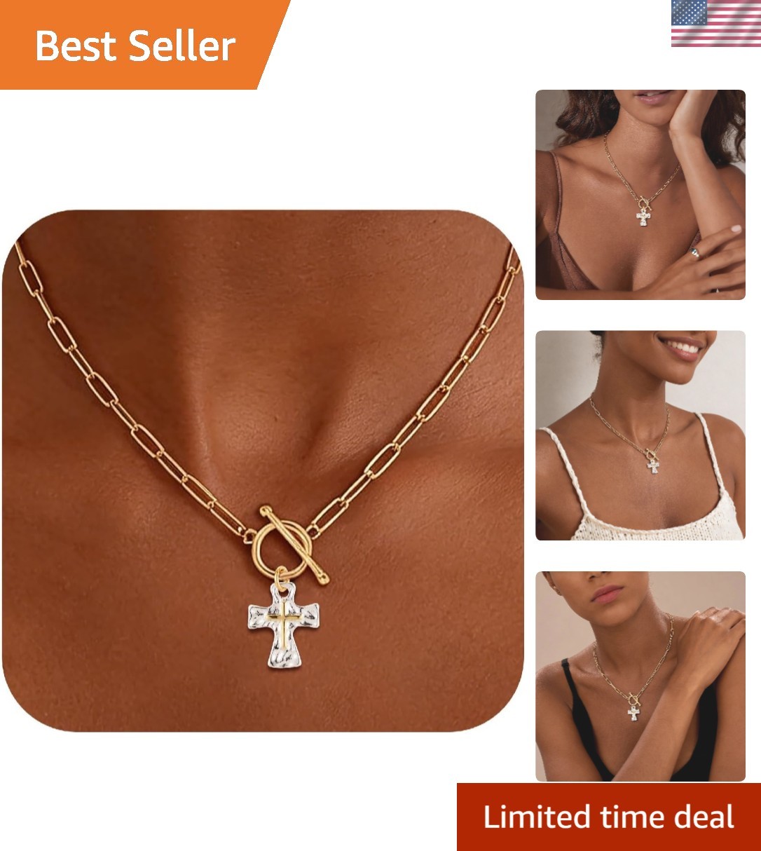 Chunky Cross Necklace for Women Gold/Silver Chunky Cross Pendant Necklace Lay…
