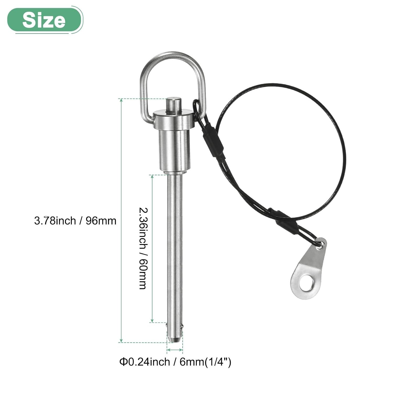 Push-Button Ball Locking Pin 6mmX60mm Stainless Steel With Lanyard For Equipment
