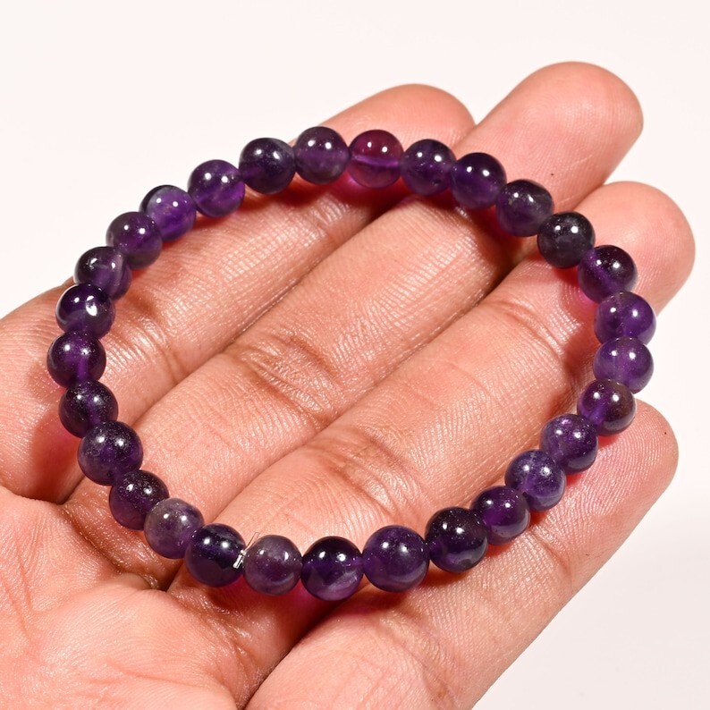 A++ Beautiful Amethyst Smooth Round Gemstone Beaded Protection Bracelets 6-8”