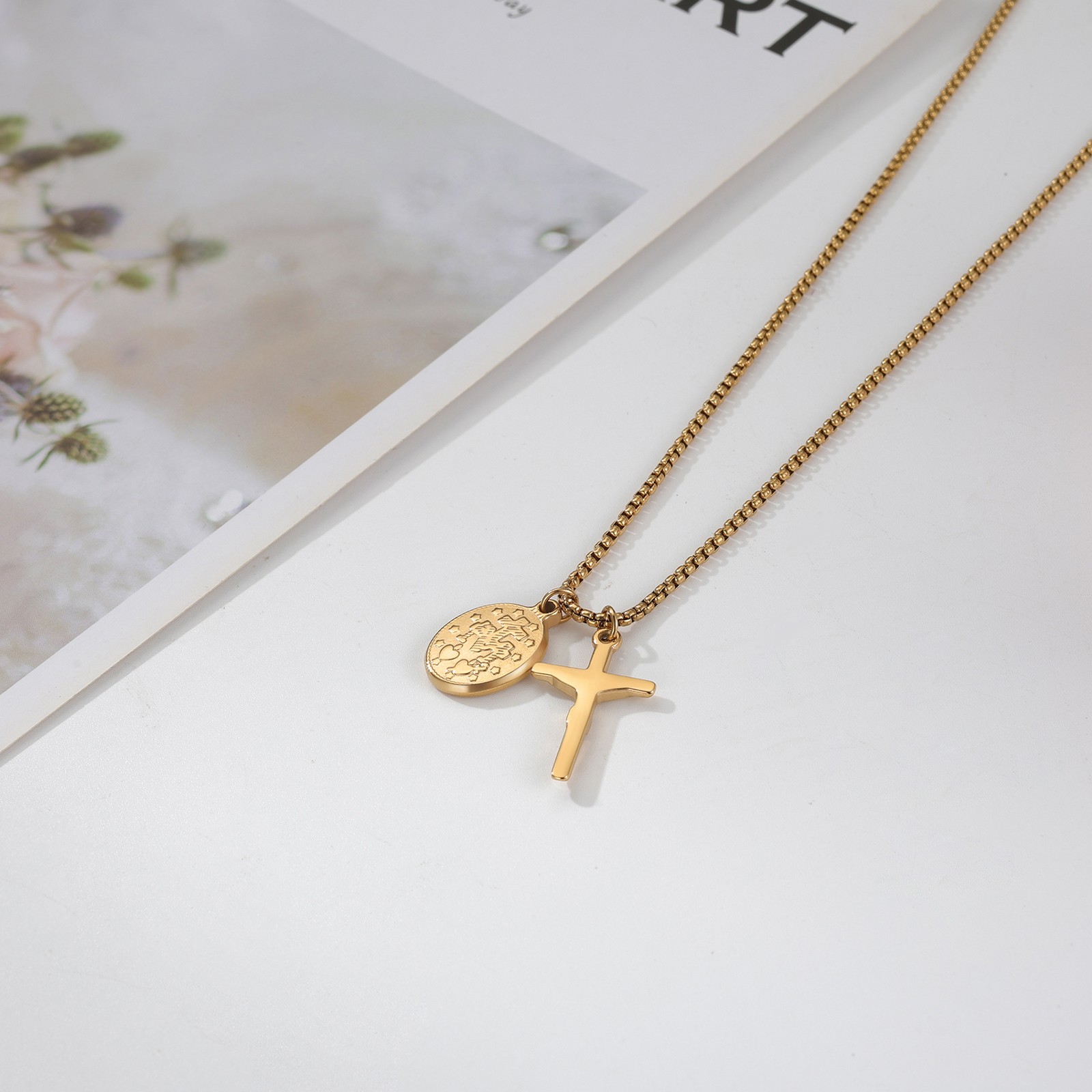 Virgin Mary Jesus Cross Crucifix Rosary Necklace with Miraculous Medal Men Women