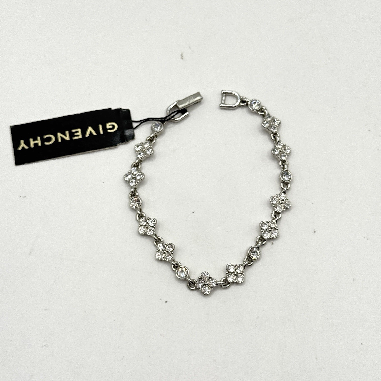 NWT Givenchy Silver-Tone Round Cubic Zirconia Tennis Bracelet 7.5” Crystal Link