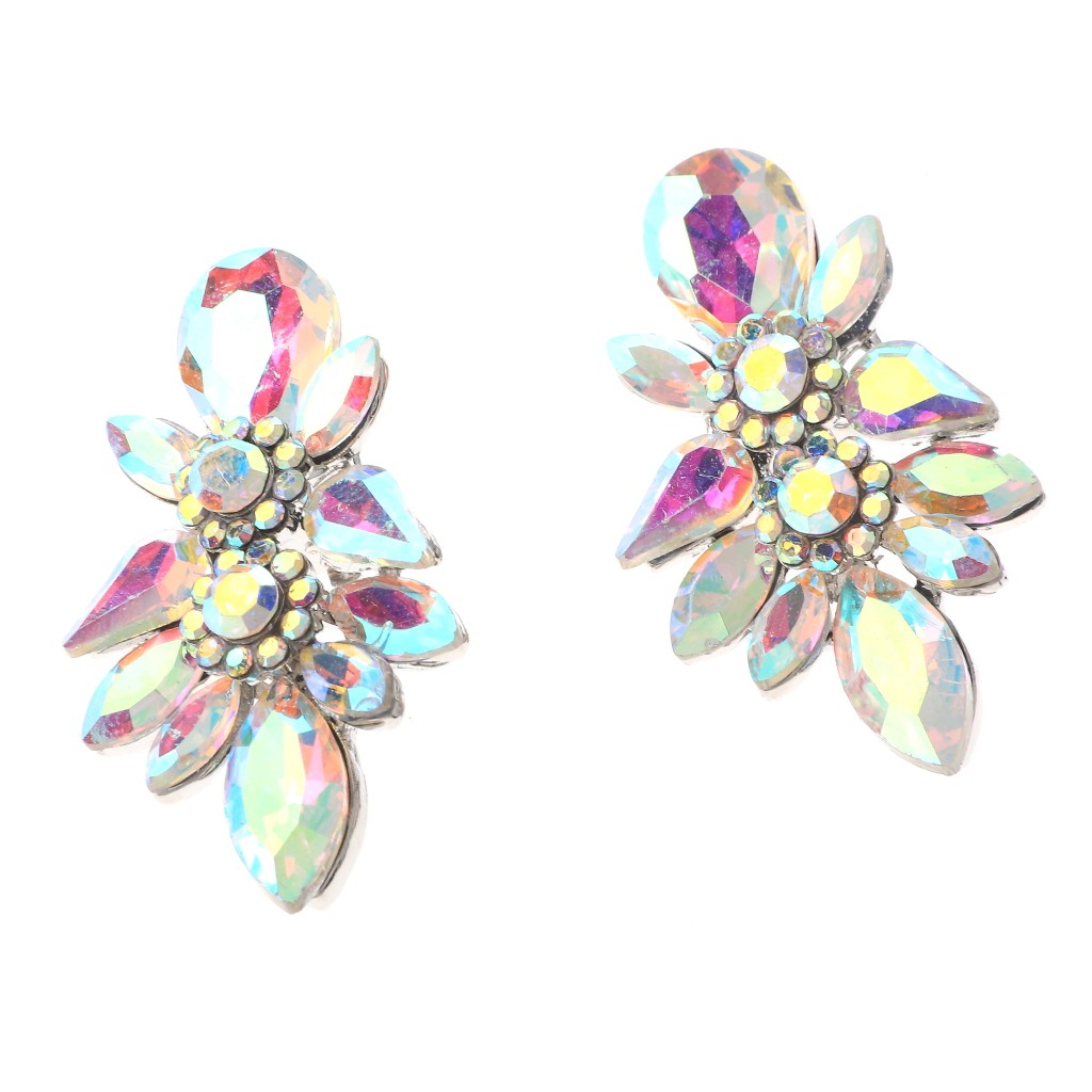 Silver Tone Metal Crystal Rhinestone Clip-On Earrings ER2587-SAB