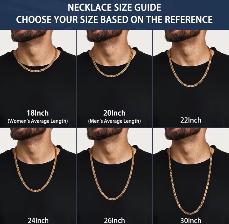 Jewlpire Gold Chain for Men 6mm 20”Mens Necklace Cuban Link Chain Necklace NEW