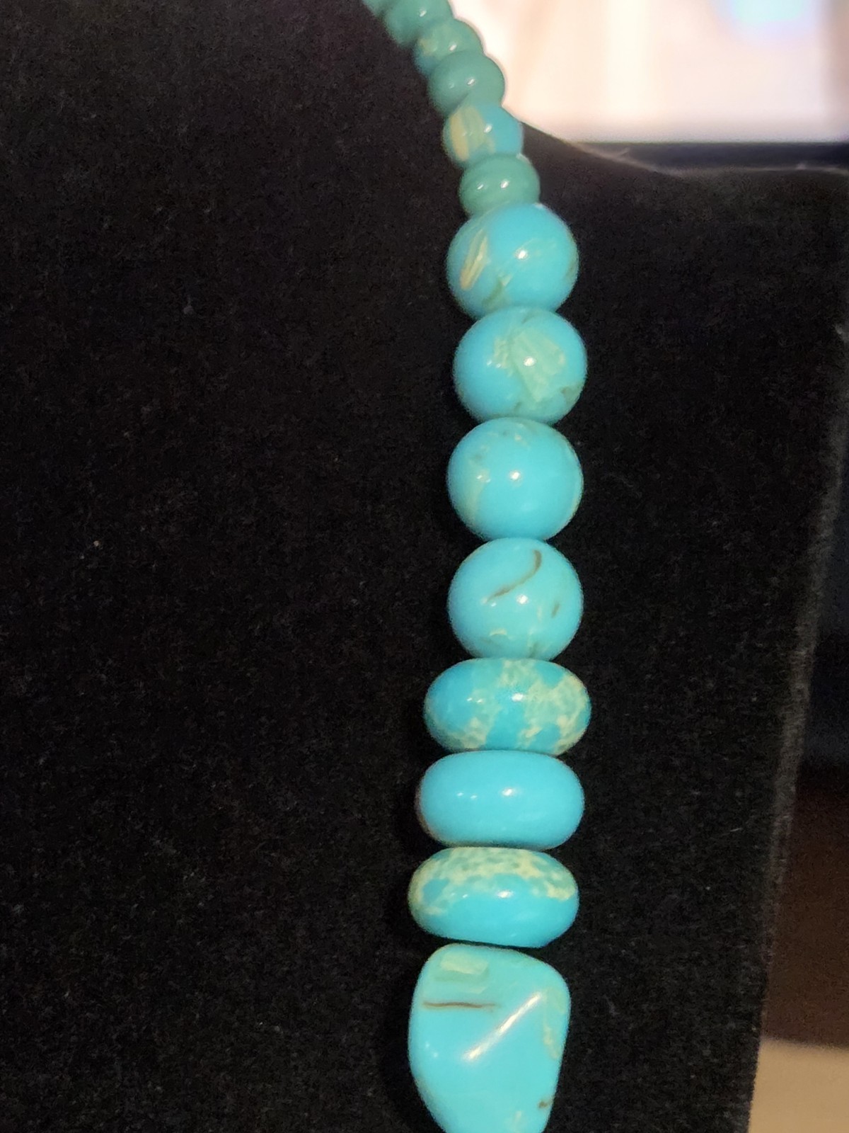 22″ Stabilized Turquoise Matrix Bead Necklace 925 Sterling Silver Clasp