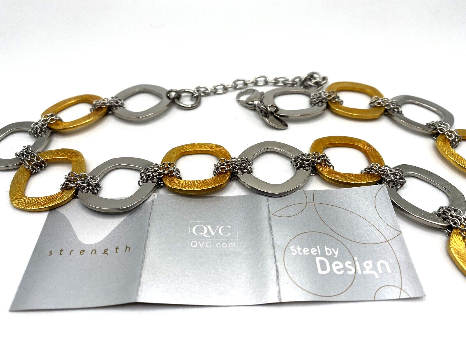 Steel By Design QVC Necklace Gold & Silver Tone Stainless Steel Square Links