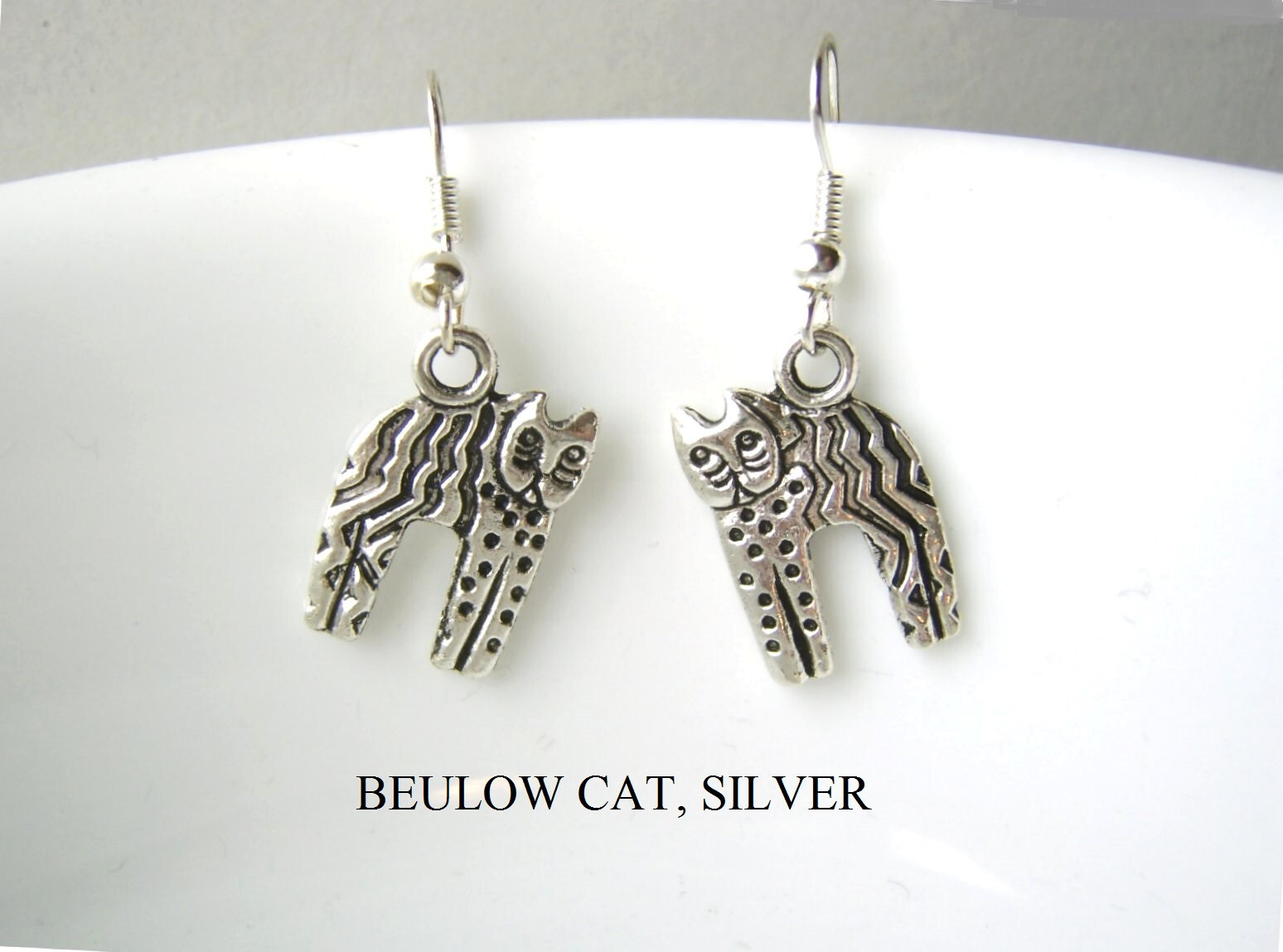 Laurel Burch Silver Beulow Striped Cat Kitten Earrings