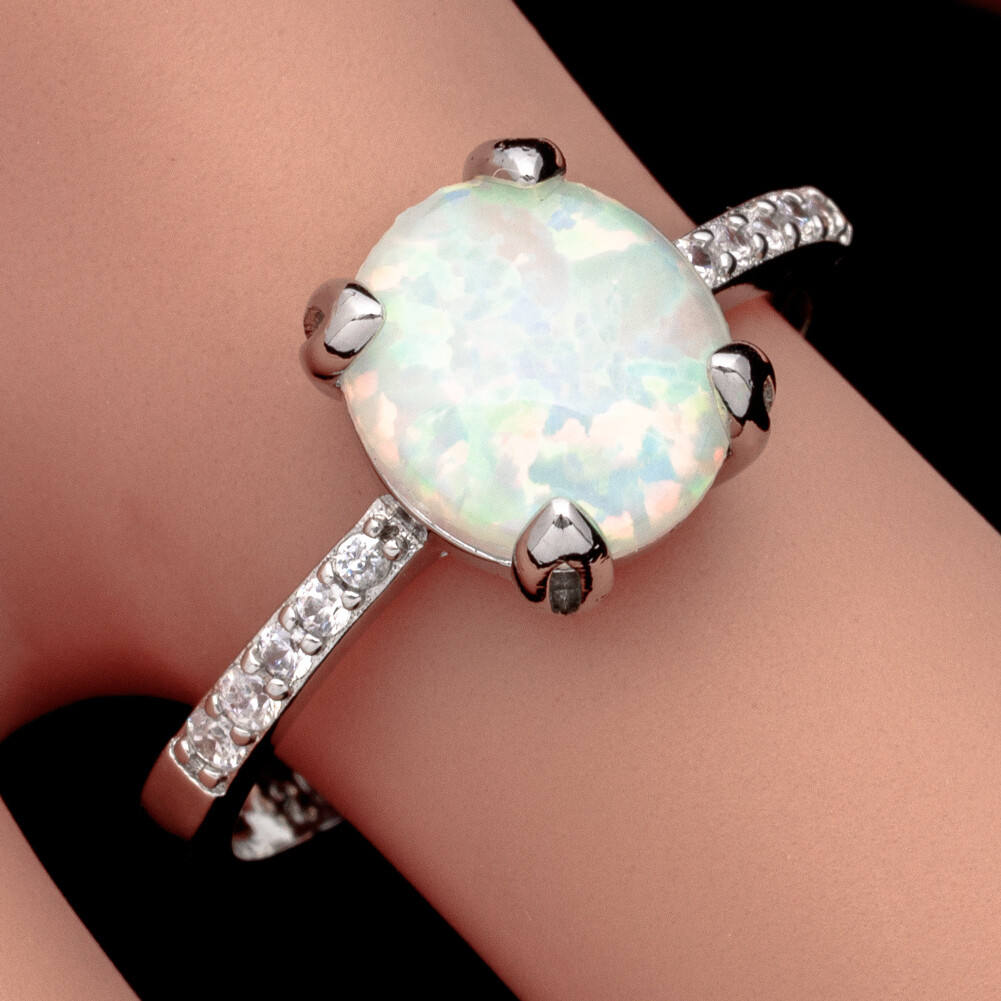 7×9 Oval White Fire Opal CZ Silver Jewelry Women Solitaire Ring Size 6 7 8 9 10