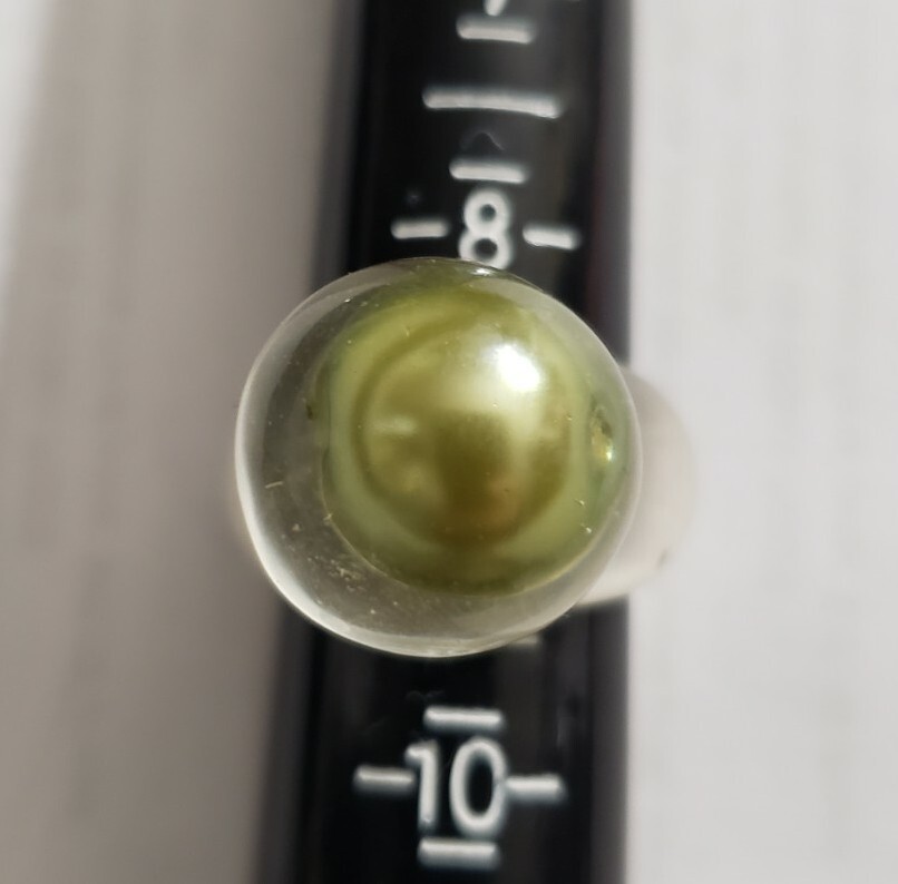 Pearl resin ring, statement ring, green, size 7, high quality