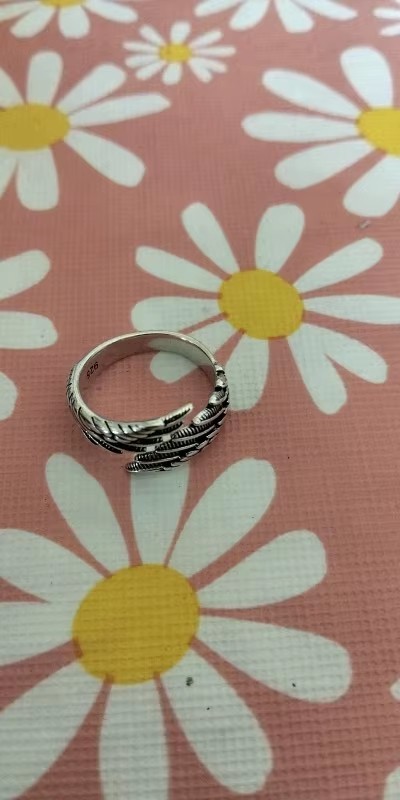 1 Pcs of 925 Sterling Silver Angel Wing Feather Adjustable Ring Wedding Jewelry