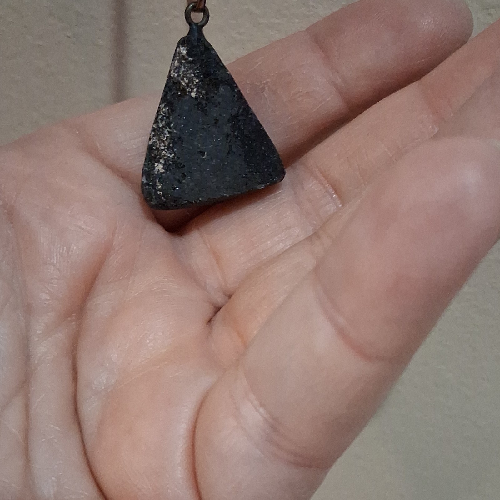 Black Stone Triangle Charm Pendant Necklace on Black Cord Chain