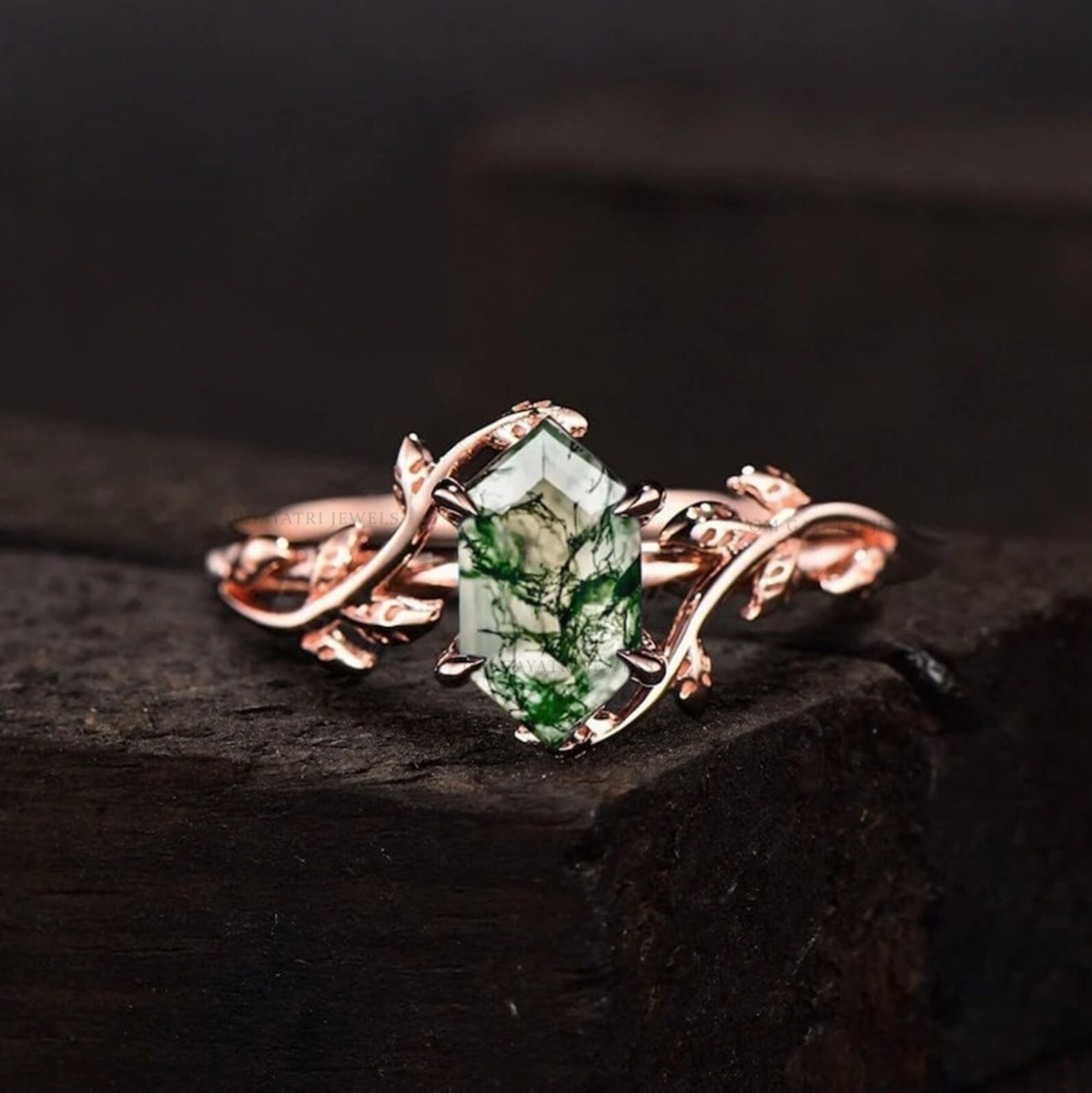 Natural Moss Agate Ring, 925 Sterling Silver, Leaf Twig Ring- All Size