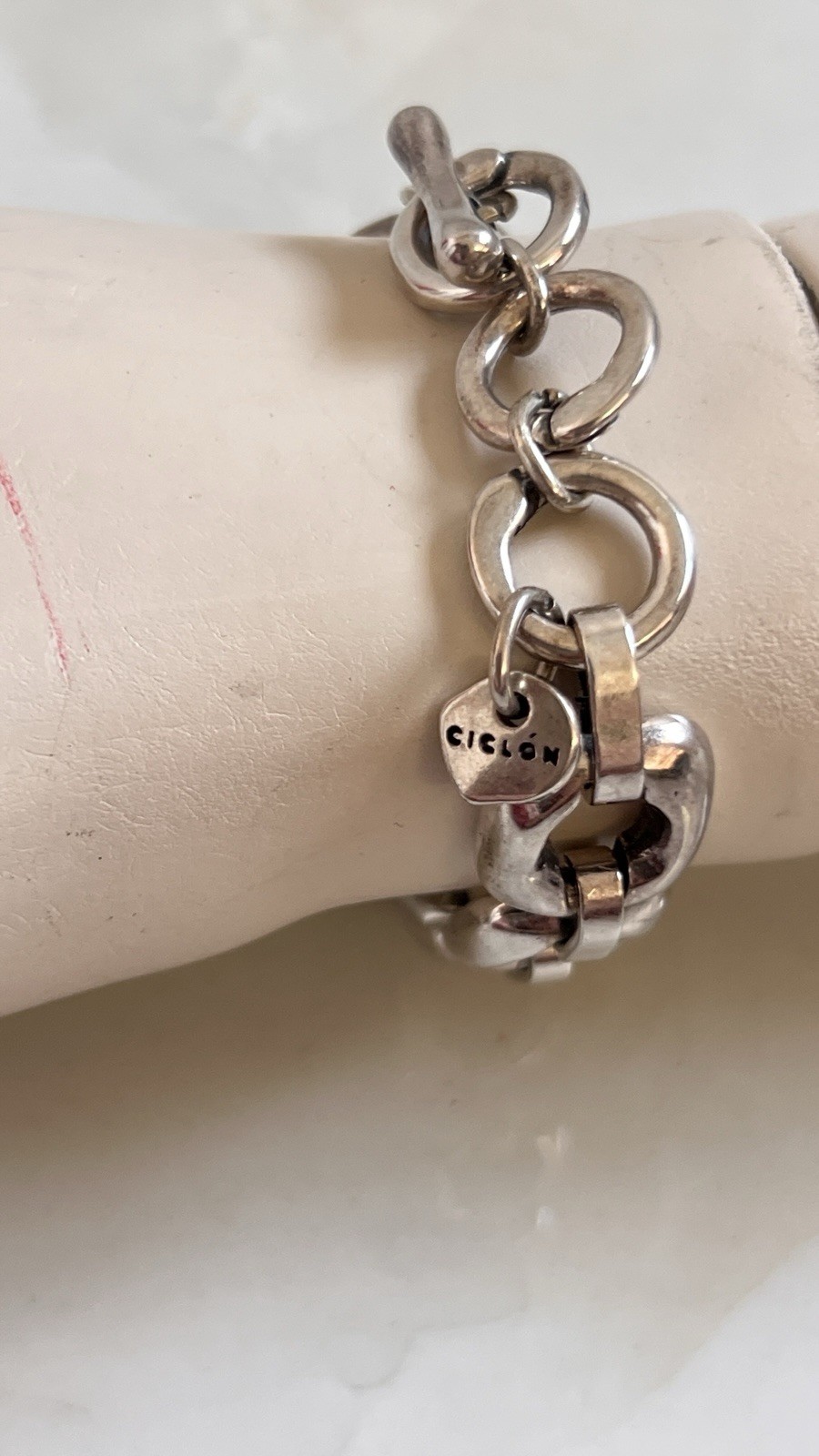 Ciclon , spanish brand silver plated link bracelet adjustable toggle clasp, used