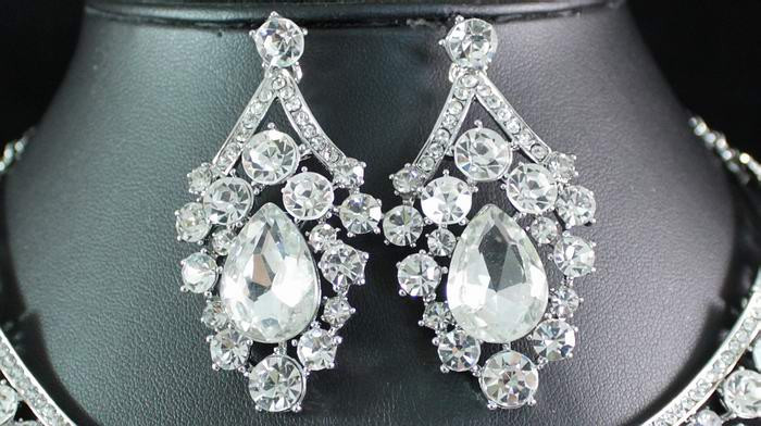 ELEGANT CLEAR AUSTRIAN RHINESTONE CRYSTAL BIB NECKLACE EARRINGS SET BRIDAL N1623