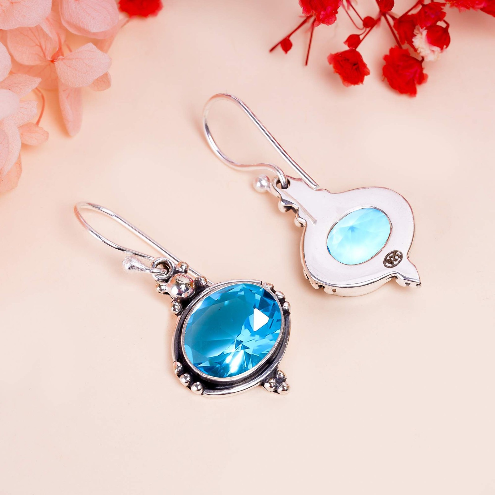 Blue Topaz 925 Sterling Silver Earring, Anniversary Gift, Party Wear Jewelry