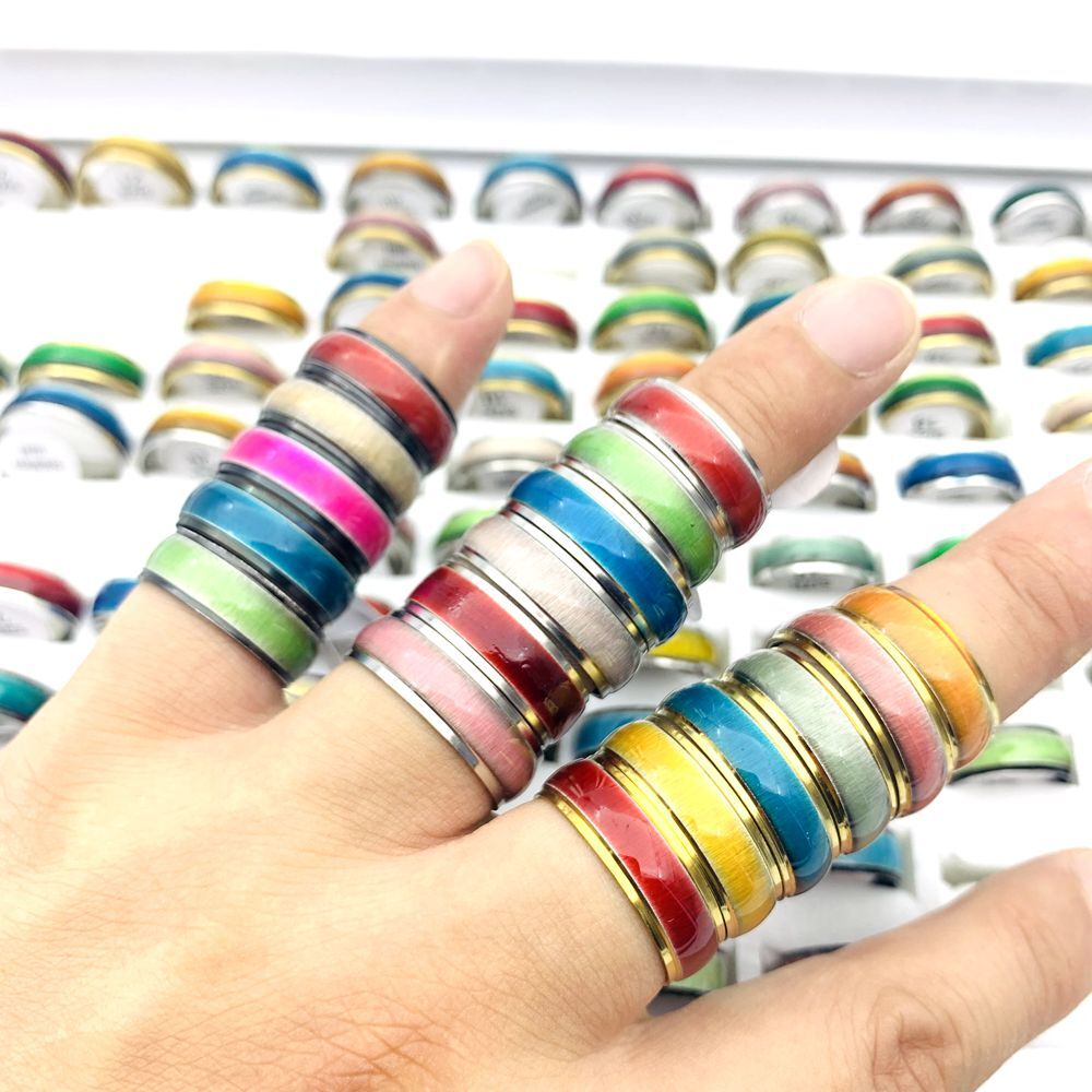 50pcs/Lot Stainless Steel Band Rings Multicolor Cat’s Eye Fashion Jewelry Gifts