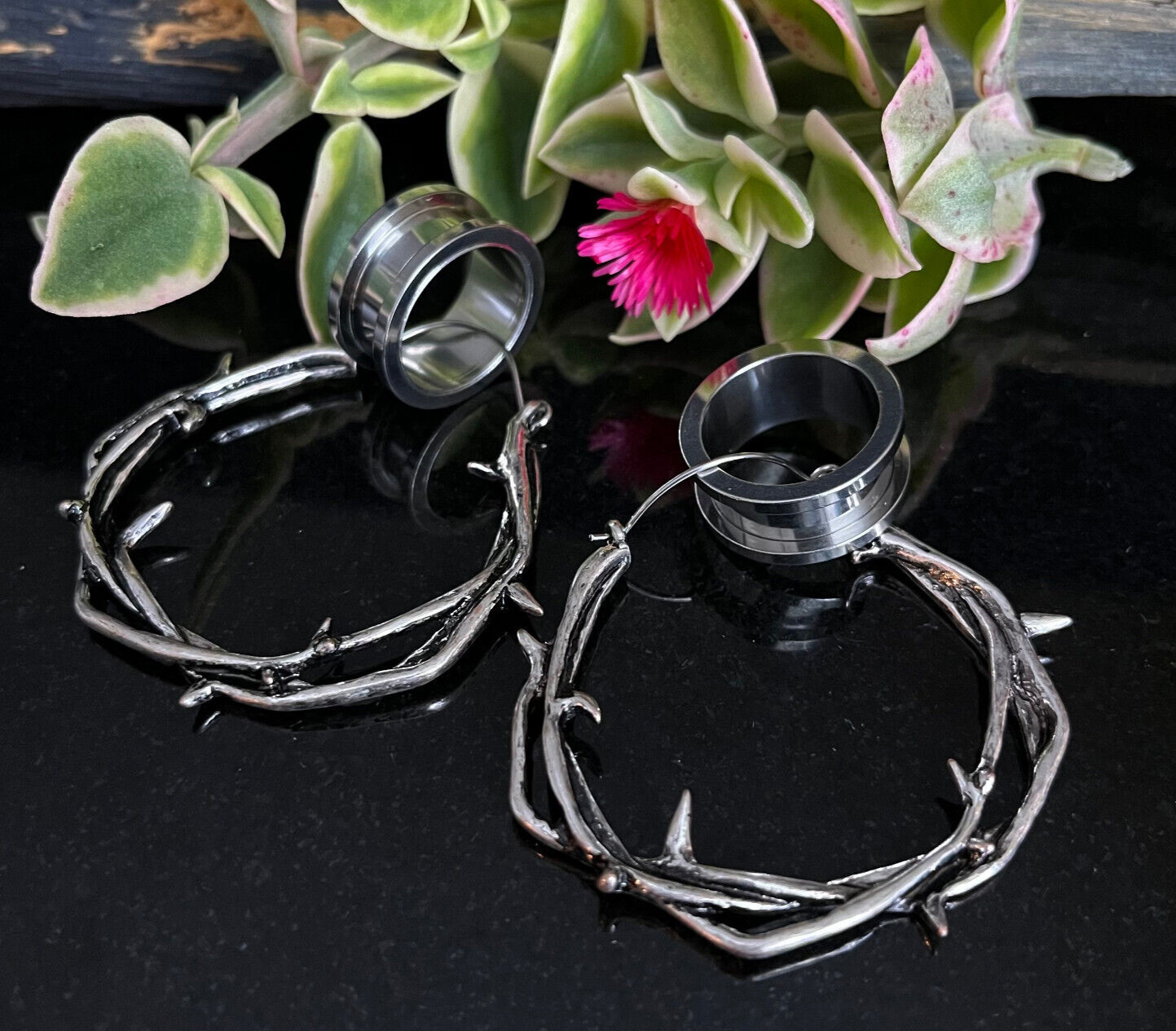 PAIR 20g Twisted Thorn Hoop Earrings, Use As Regular Earrings or Through Tunnels