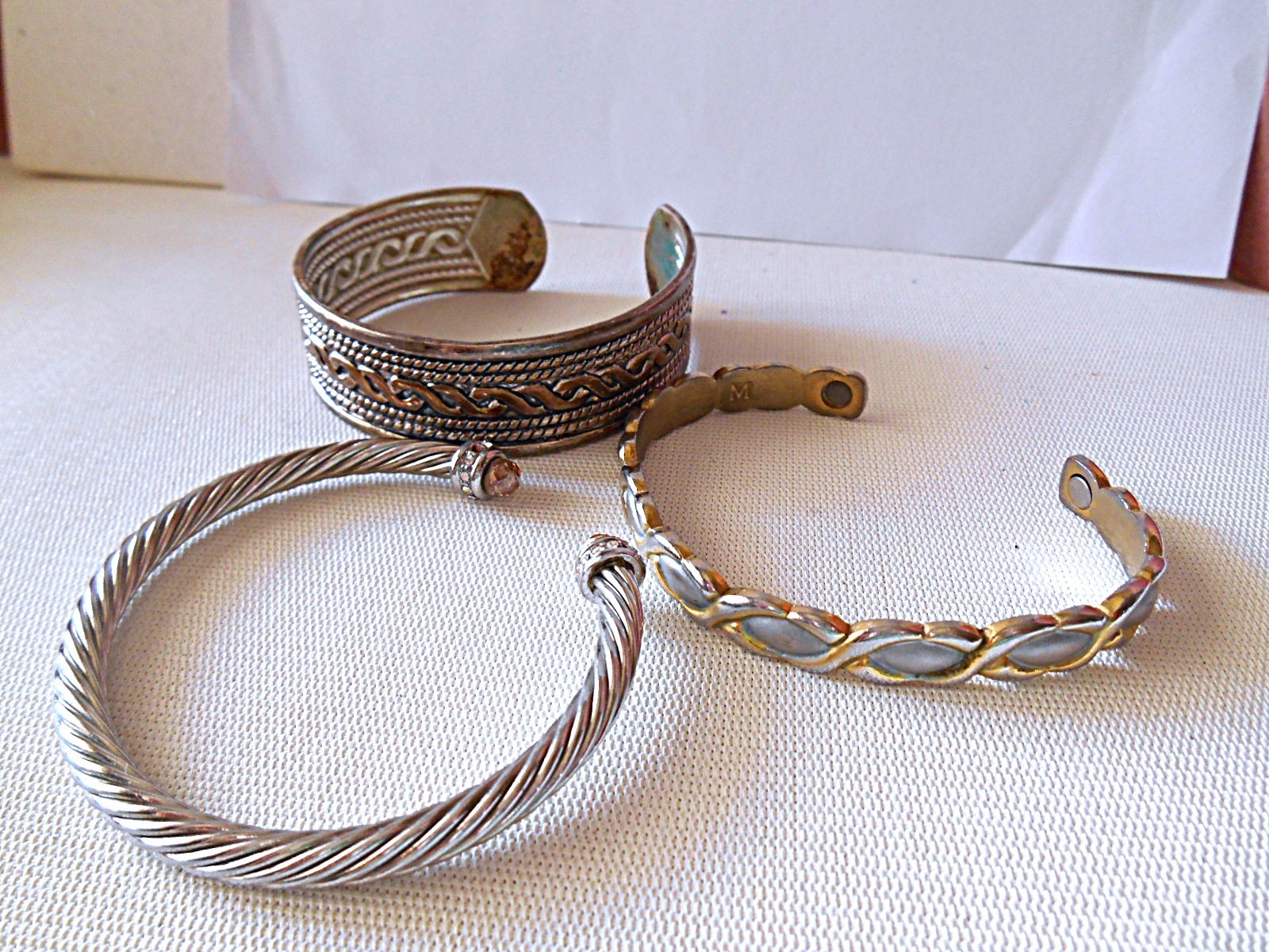 Lot of 3 Silvertone / Goldtone / Bronzetone Cuff Bracelets