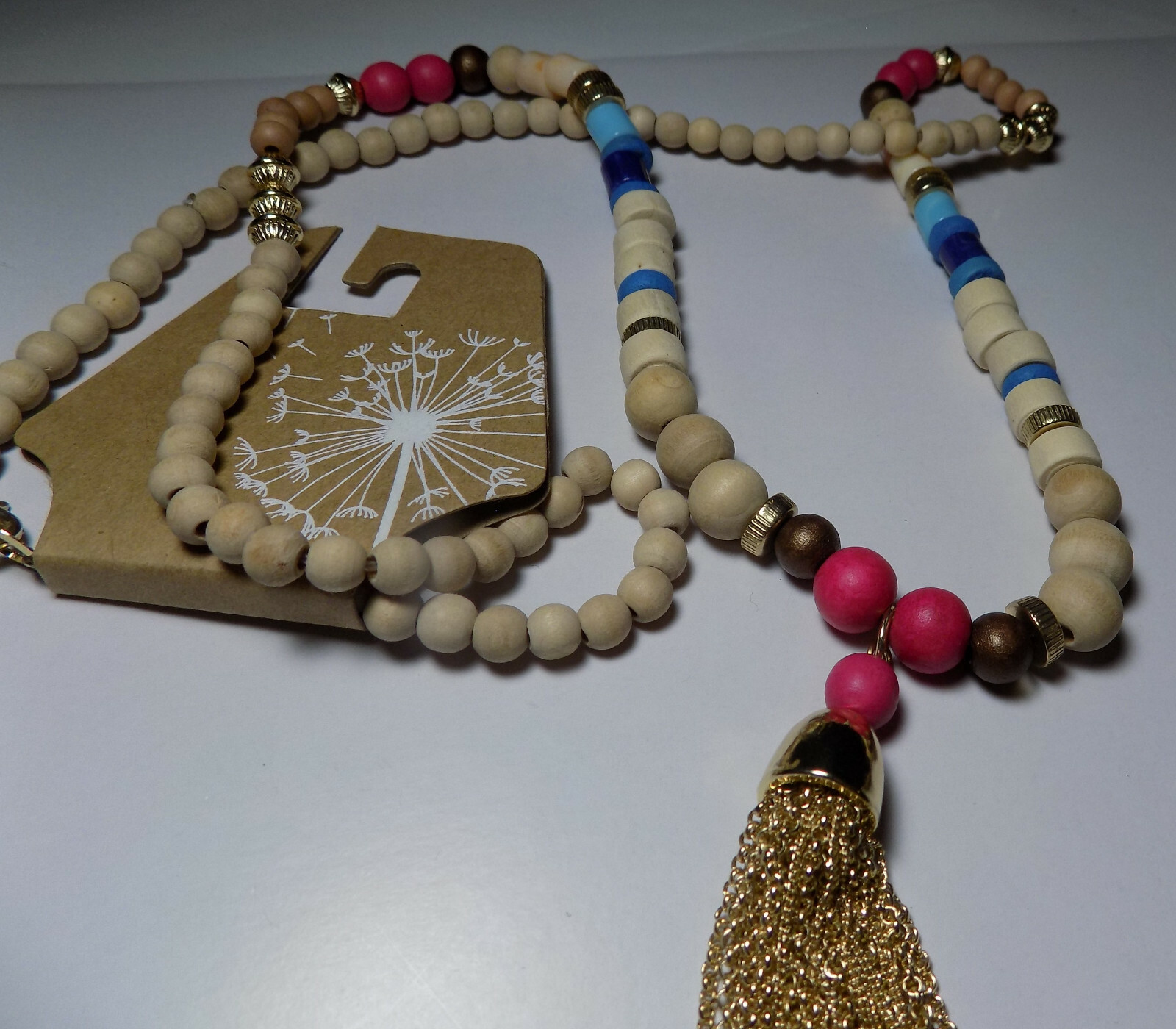 Gold Tone Beaded Tassel Pendant Necklace 32″ long NWT (1530
