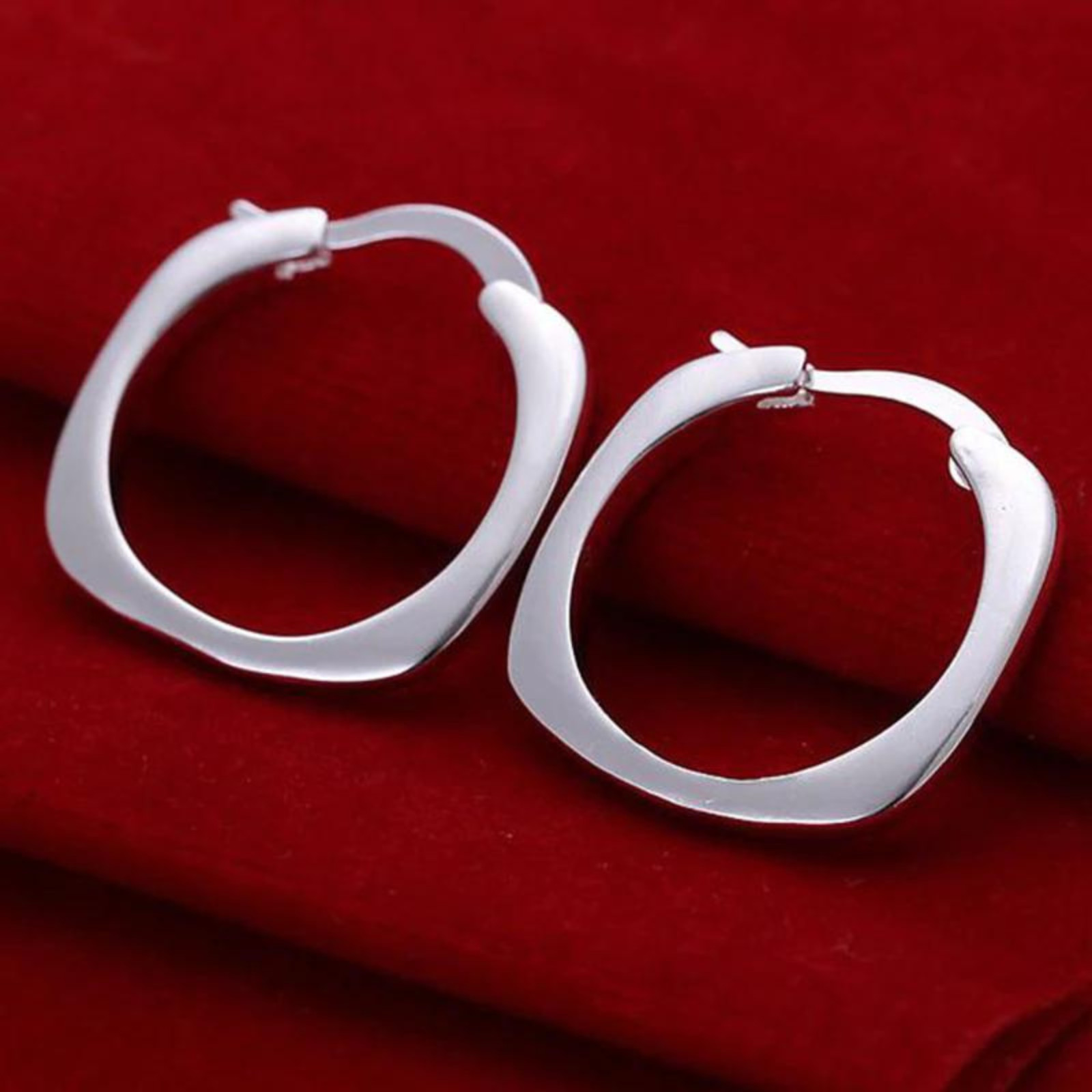 Solid Square Loop Earrings Sterling Silver