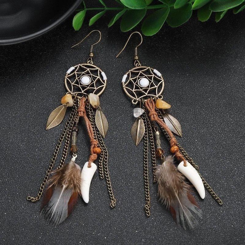 Stylish Bohemian Natural Feather Earrings