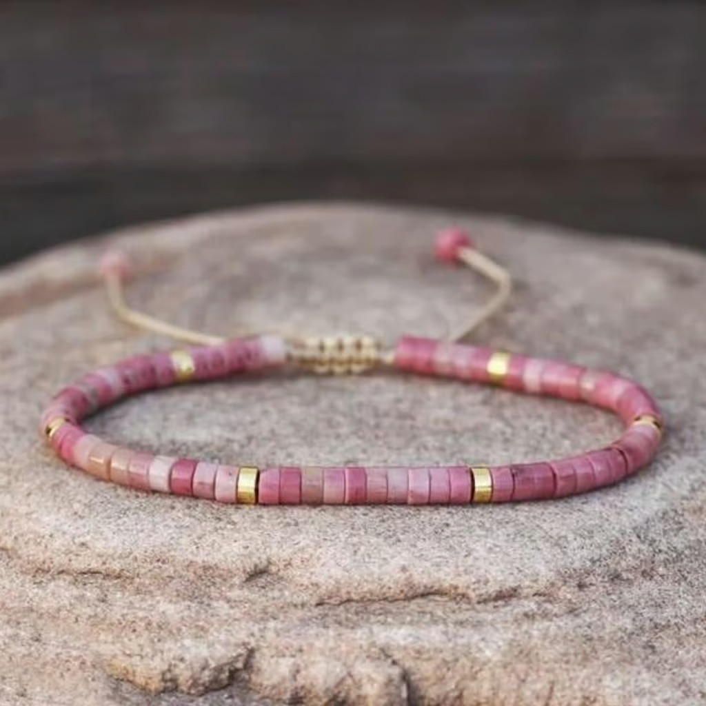Delicate Pink Tourmaline Minimalist Bracelet Healing Crystal Gift Attract love