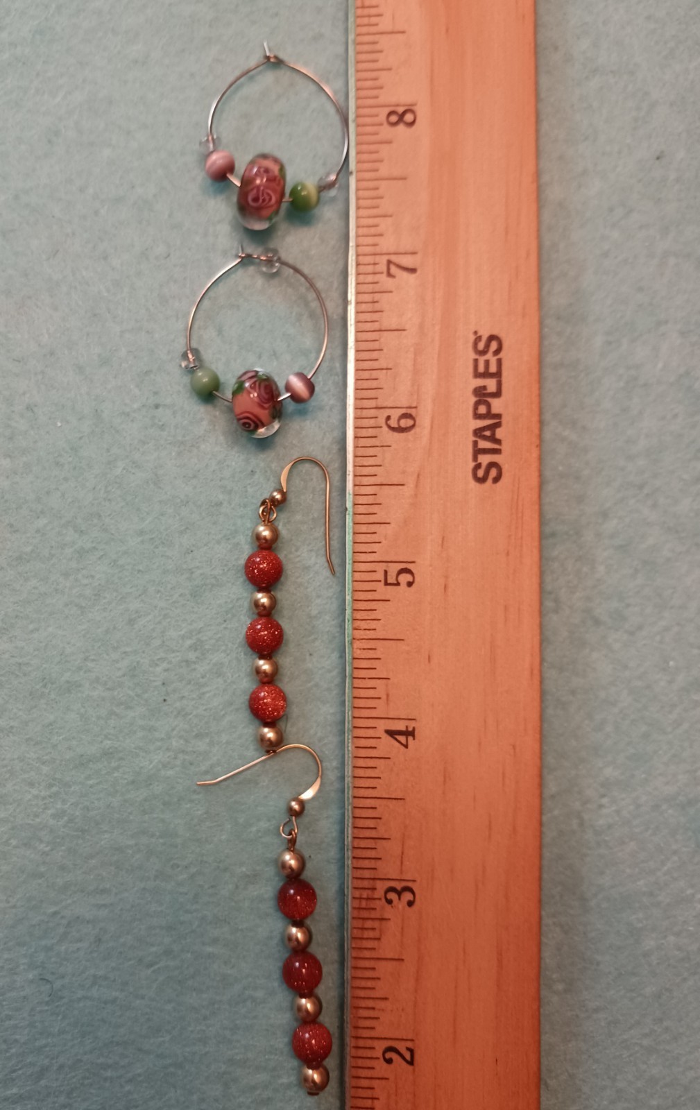 Goldstone Glass Earring Lot, Very Pretty, Glass Floral Bead Hoop, Golden Drop