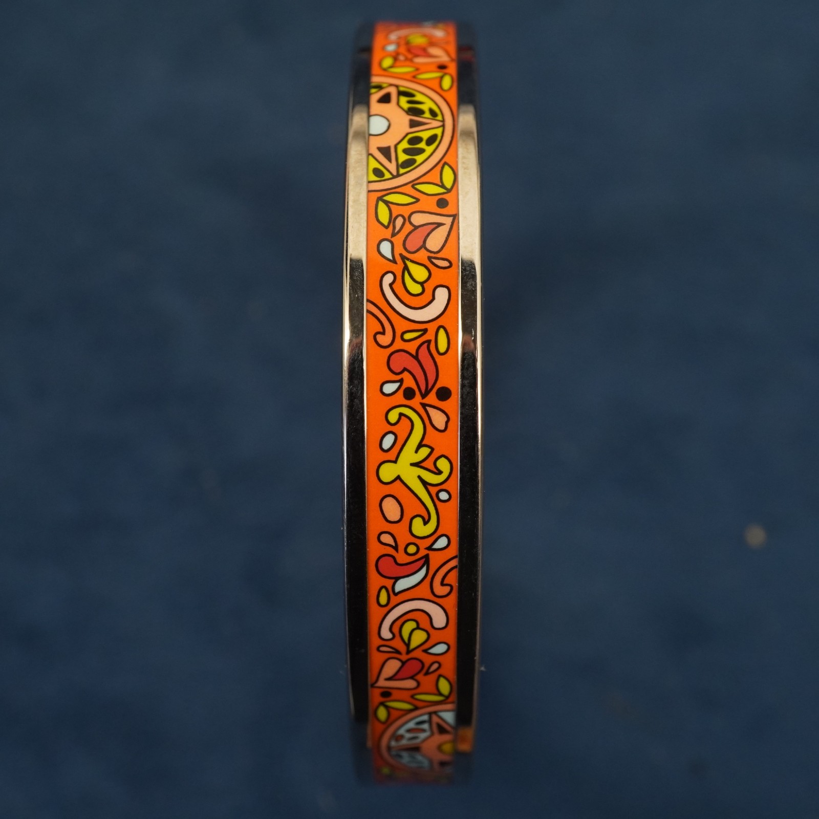 Hermès Palladium Plated Printed Enamel Narrow Bangle, Sz GM – Free Shipping USA