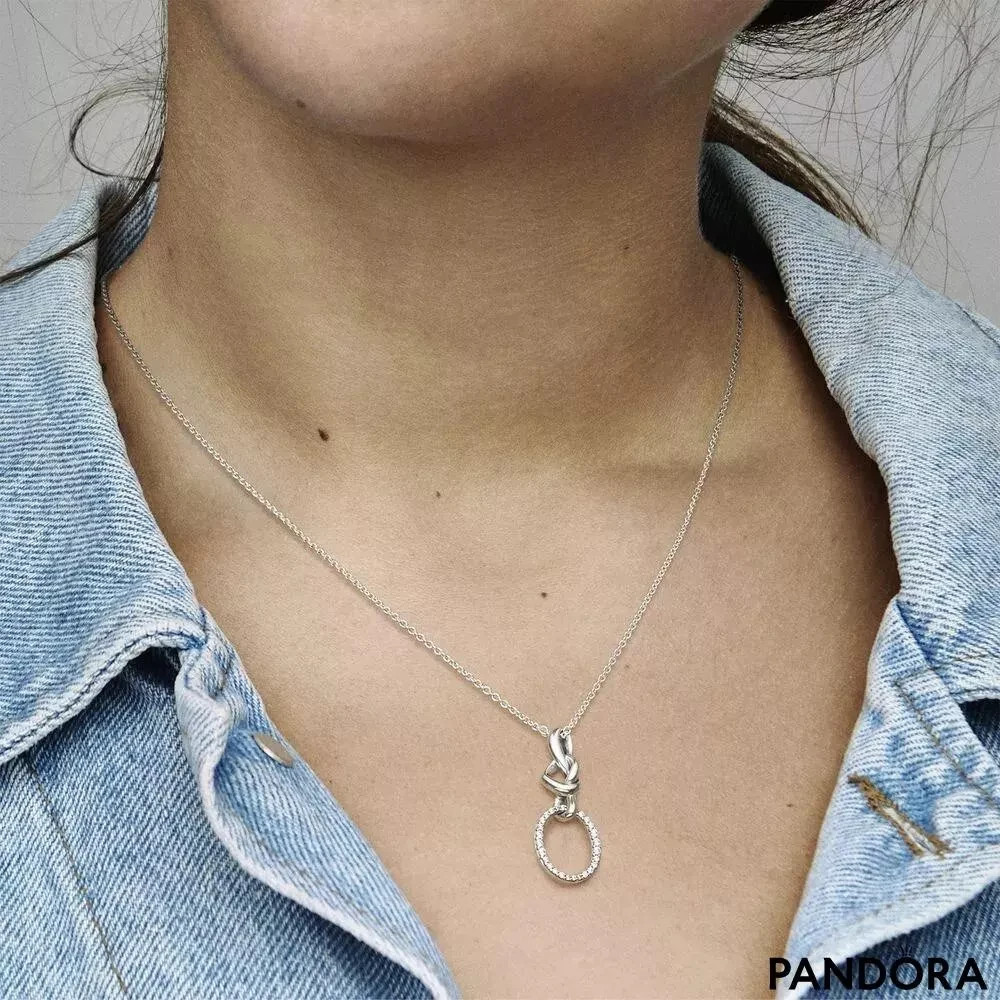 NIB PANDORA Knotted Heart Pendant 925 Silver Necklace 23.6″ Valentine’s Day Gift