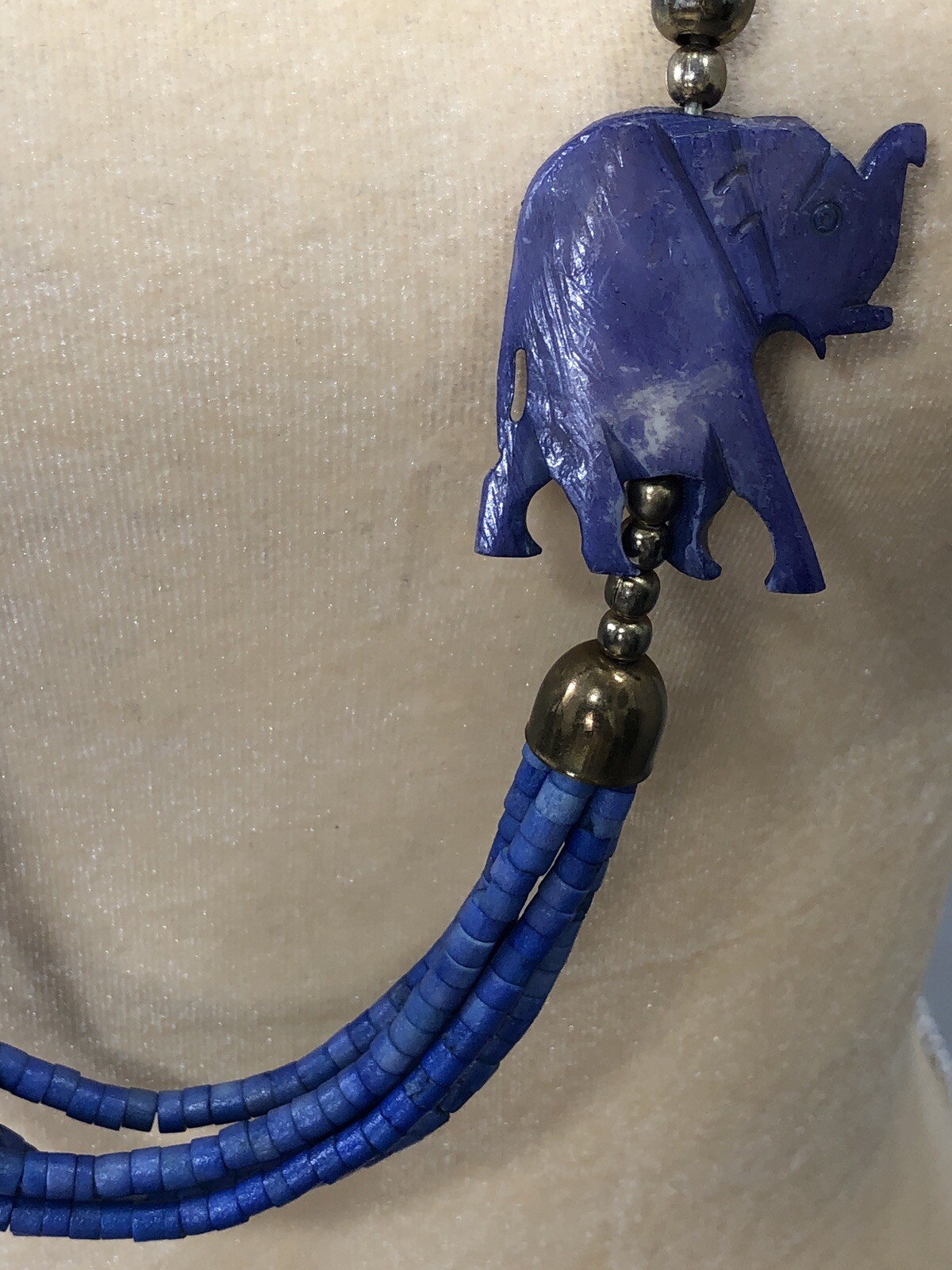Elephant Pendant Necklace Multi-Strand Beaded Blue – 35 in Length